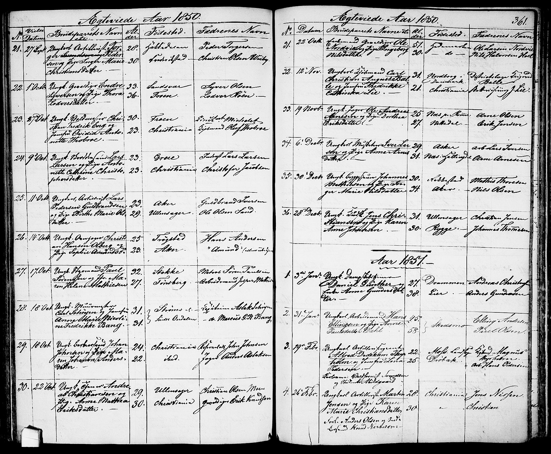 Garnisonsmenigheten Kirkebøker, AV/SAO-A-10846/G/Ga/L0005: Parish register (copy) no. 5, 1841-1860, p. 361