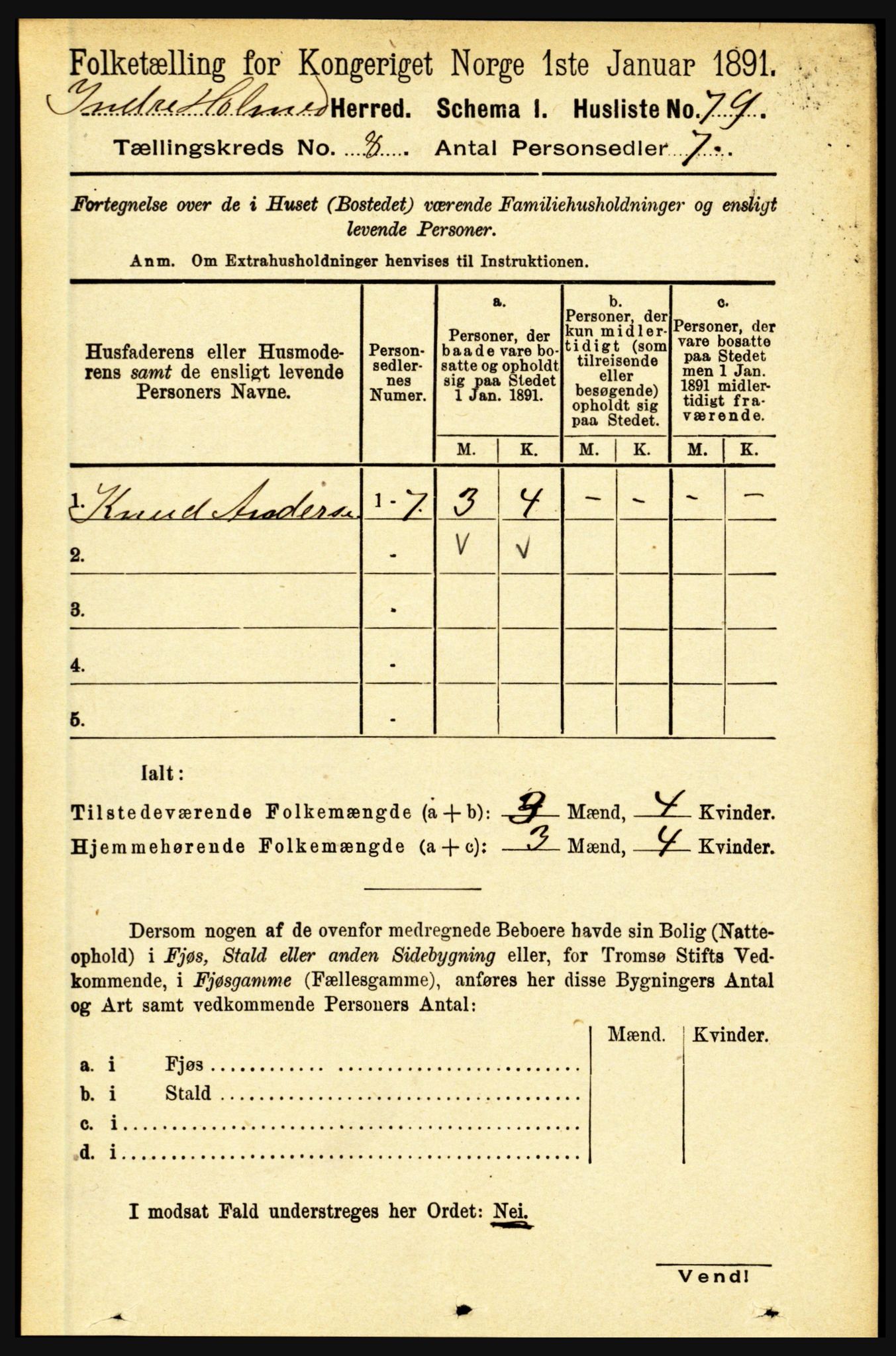 RA, 1891 census for 1430 Indre Holmedal, 1891, p. 3388