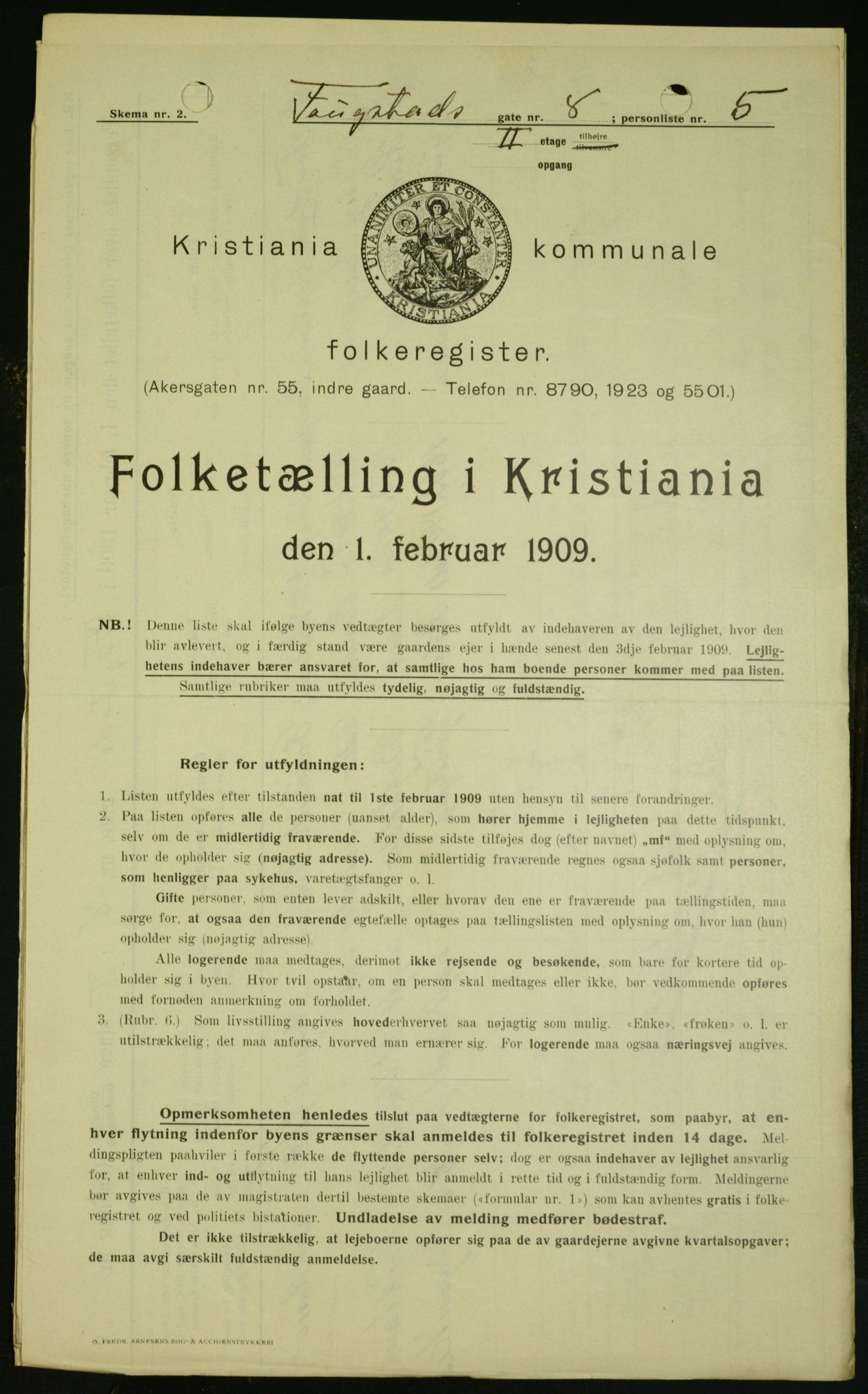 OBA, Municipal Census 1909 for Kristiania, 1909, p. 22913