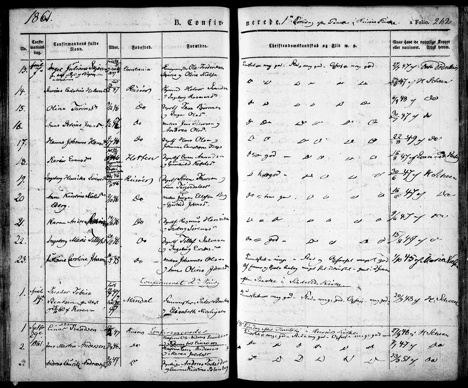 Risør sokneprestkontor, AV/SAK-1111-0035/F/Fa/L0003: Parish register (official) no. A 3, 1838-1864, p. 262