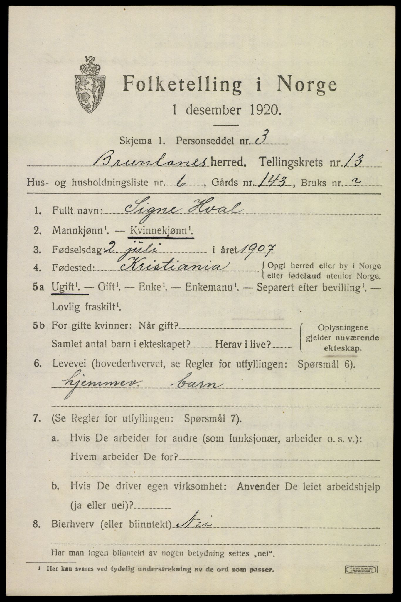 SAKO, 1920 census for Brunlanes, 1920, p. 10837