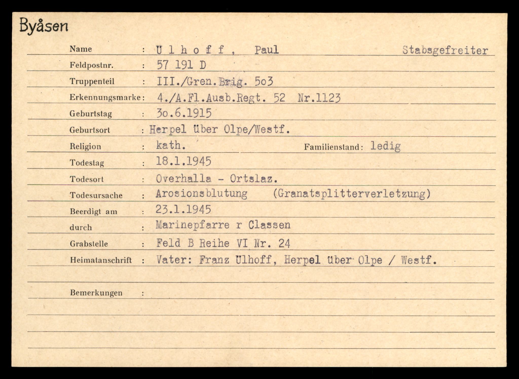 Distriktskontoret for krigsgraver, AV/SAT-A-5030/E/L0004: Kasett/kartotek over tysk Krigskirkegård på Byåsen, 1945, p. 2047