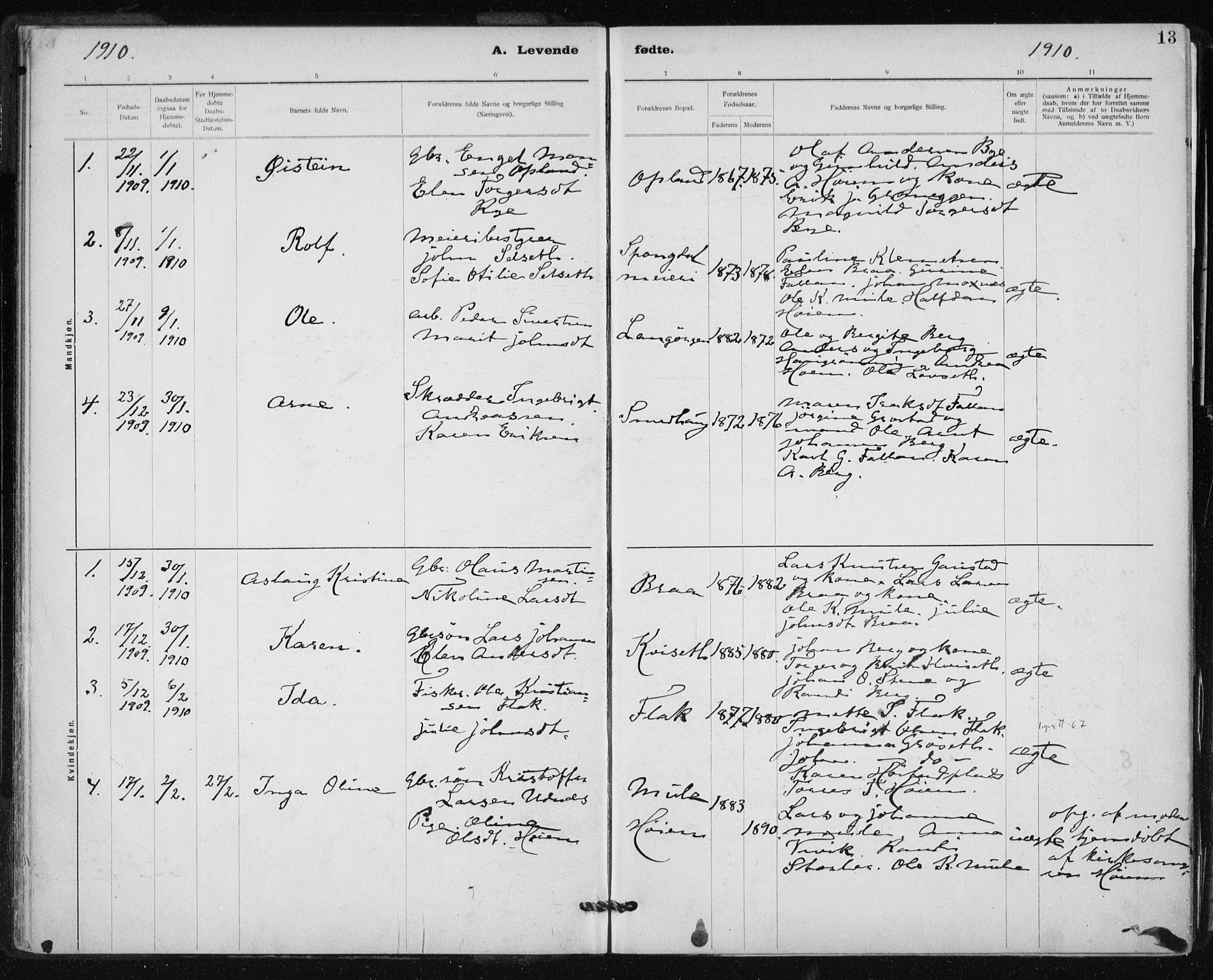 Ministerialprotokoller, klokkerbøker og fødselsregistre - Sør-Trøndelag, SAT/A-1456/612/L0381: Parish register (official) no. 612A13, 1907-1923, p. 13
