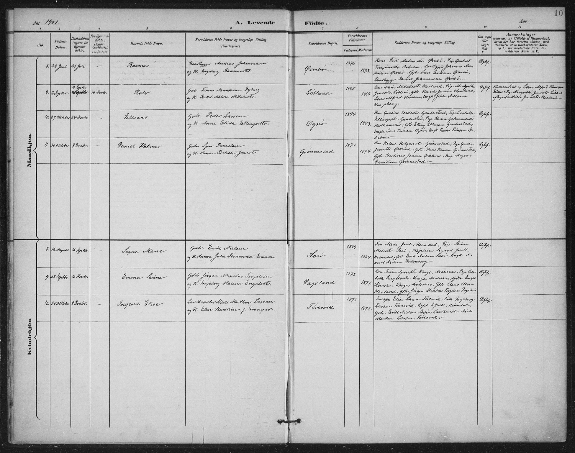 Tysvær sokneprestkontor, AV/SAST-A -101864/H/Ha/Haa/L0009: Parish register (official) no. A 9, 1898-1925, p. 10