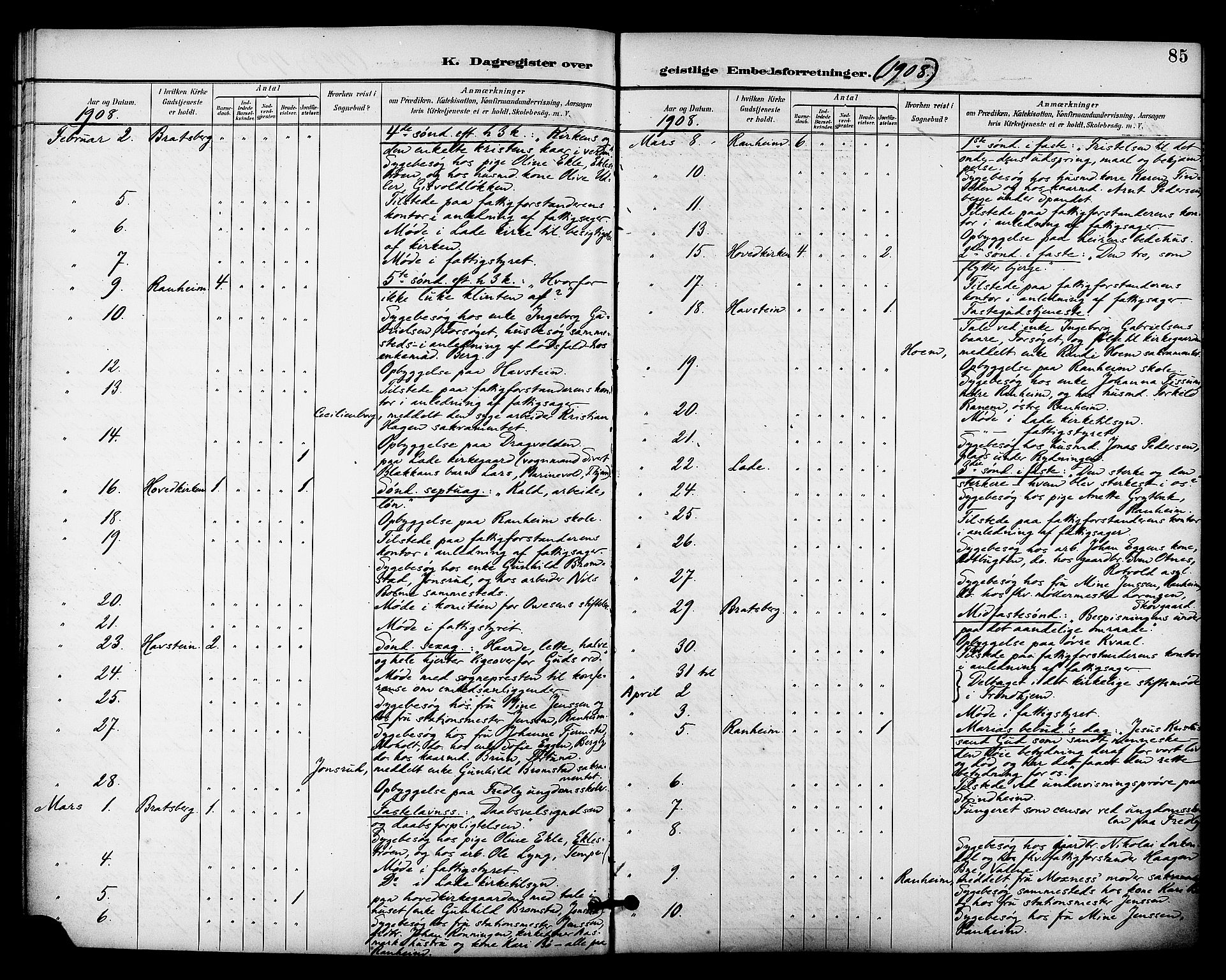 Ministerialprotokoller, klokkerbøker og fødselsregistre - Sør-Trøndelag, SAT/A-1456/606/L0304: Curate's parish register no. 606B03, 1895-1917, p. 85