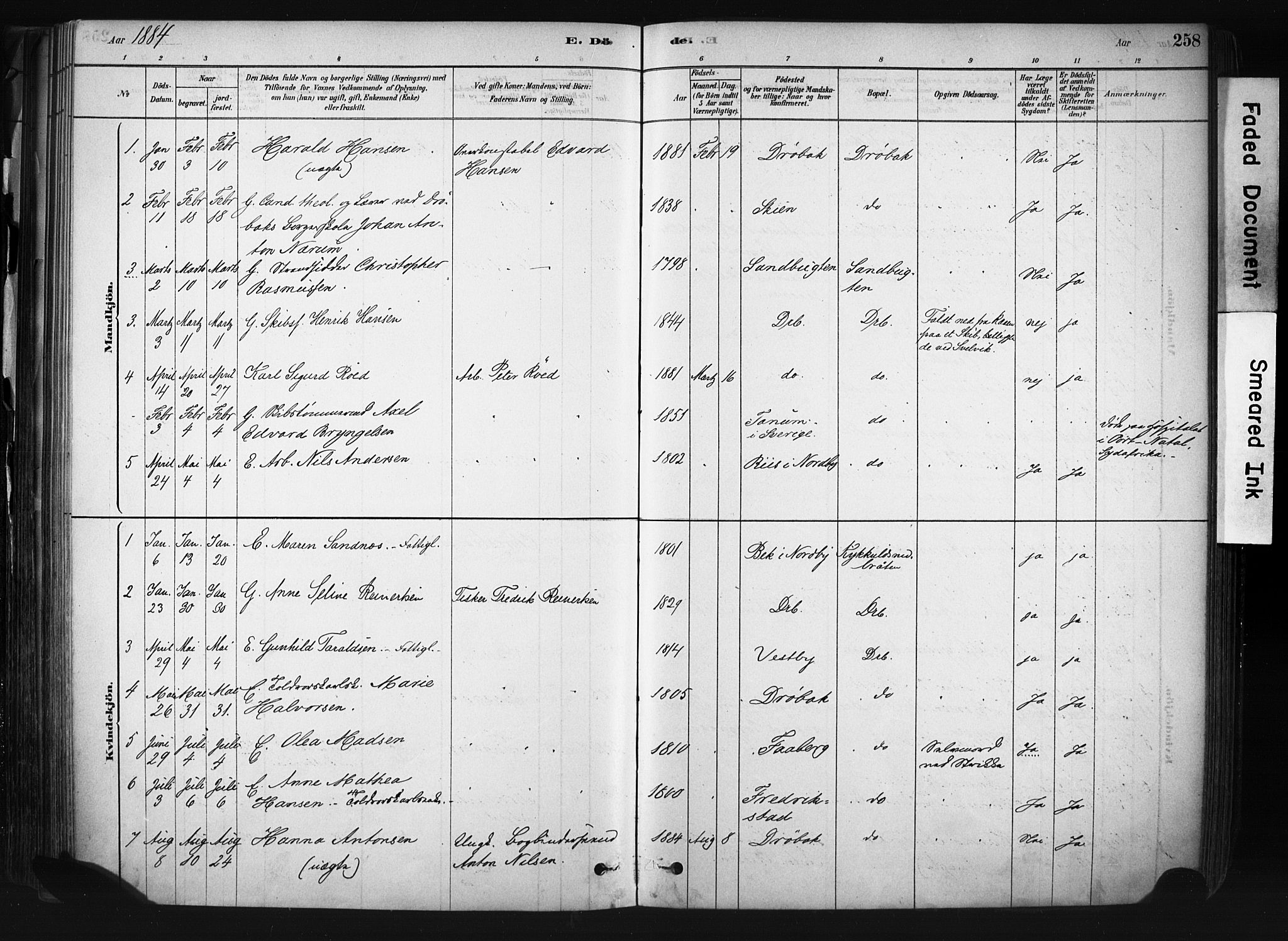 Drøbak prestekontor Kirkebøker, AV/SAO-A-10142a/F/Fb/L0001: Parish register (official) no. II 1, 1878-1891, p. 258