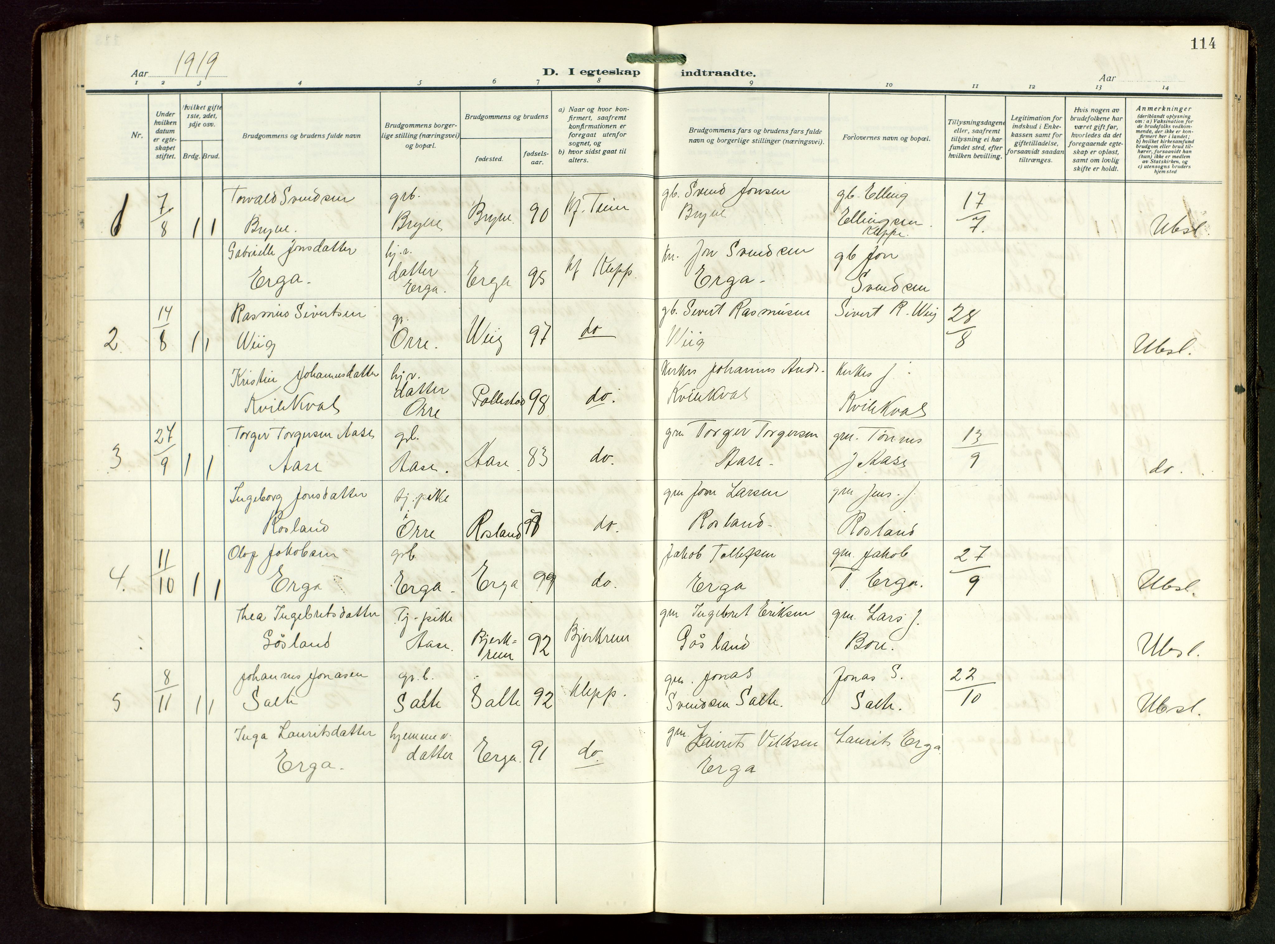 Klepp sokneprestkontor, SAST/A-101803/001/3/30BB/L0008: Parish register (copy) no. B 8, 1918-1949, p. 114