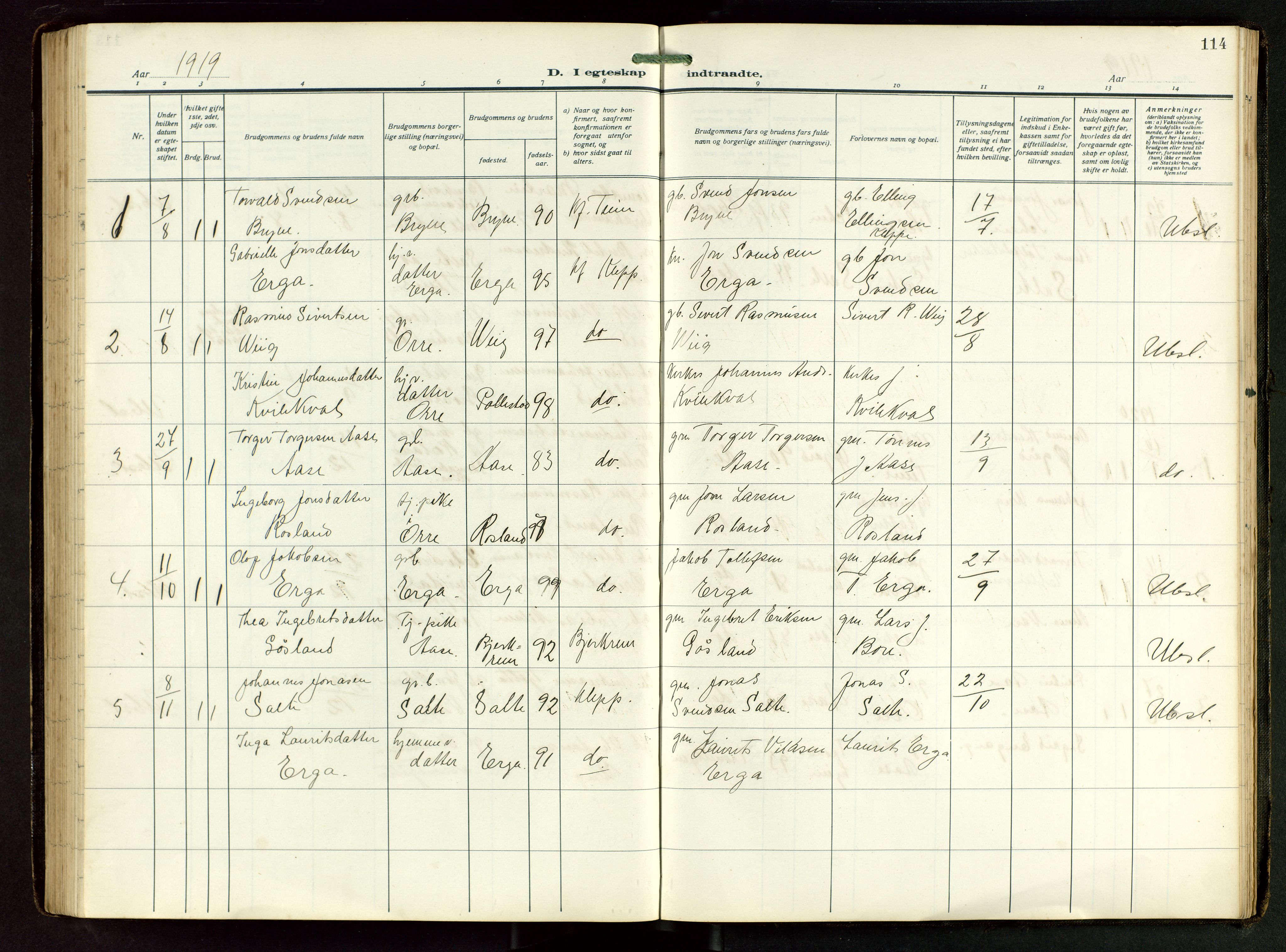 Klepp sokneprestkontor, AV/SAST-A-101803/001/3/30BB/L0008: Parish register (copy) no. B 8, 1918-1949, p. 114