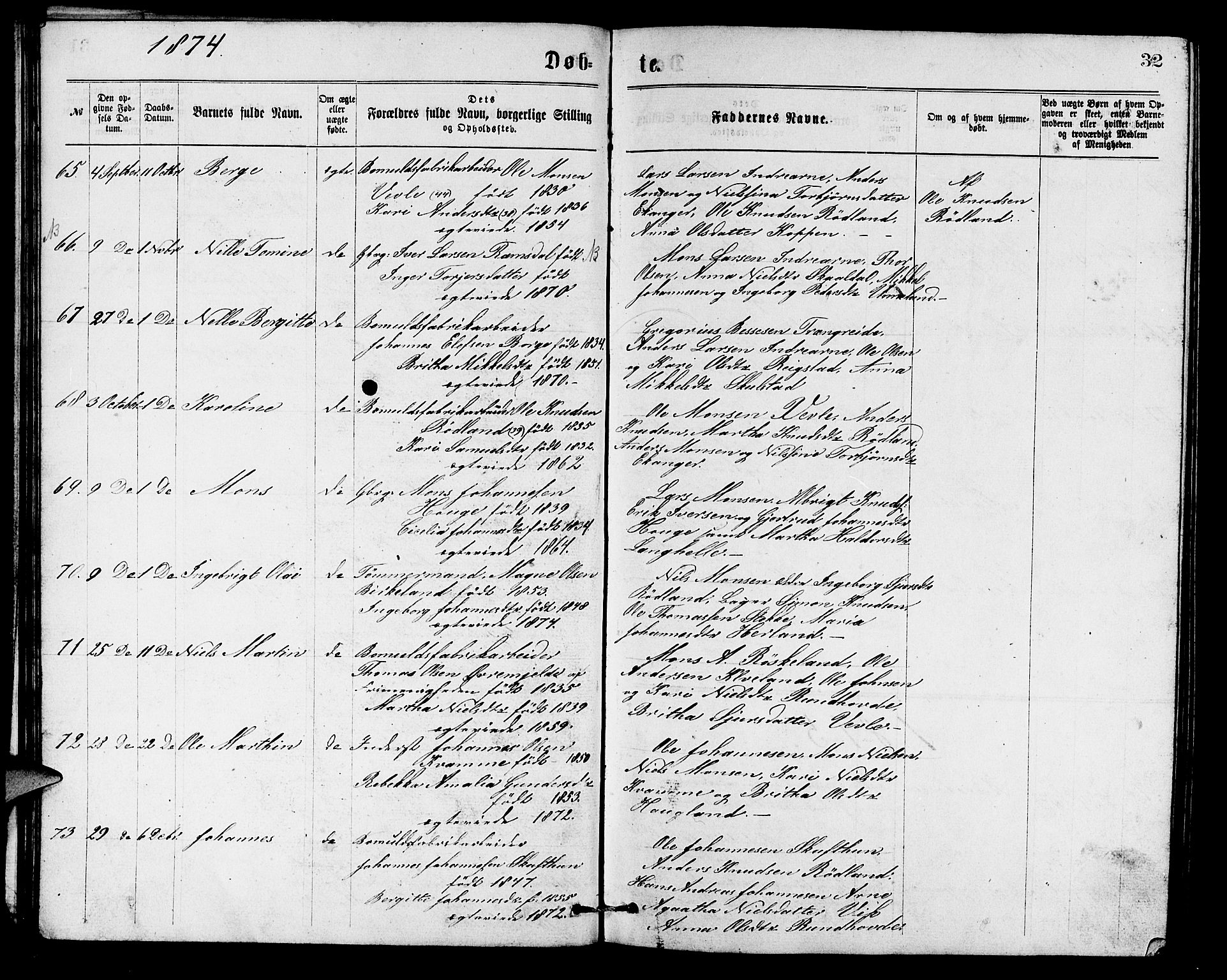 Arna sokneprestembete, AV/SAB-A-74001/H/Ha/Hab: Parish register (copy) no. A 1, 1869-1879, p. 32