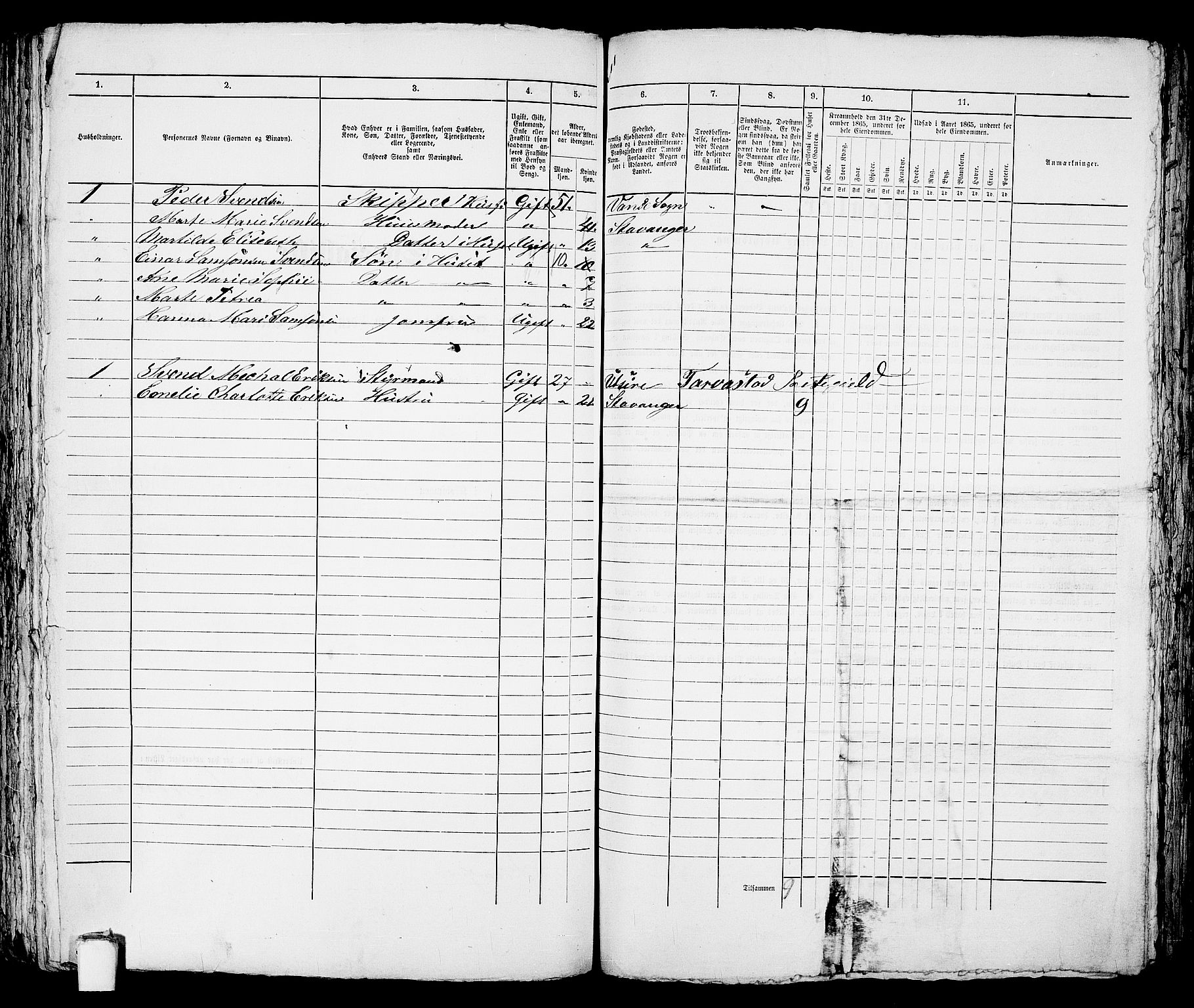 RA, 1865 census for Stavanger, 1865, p. 846