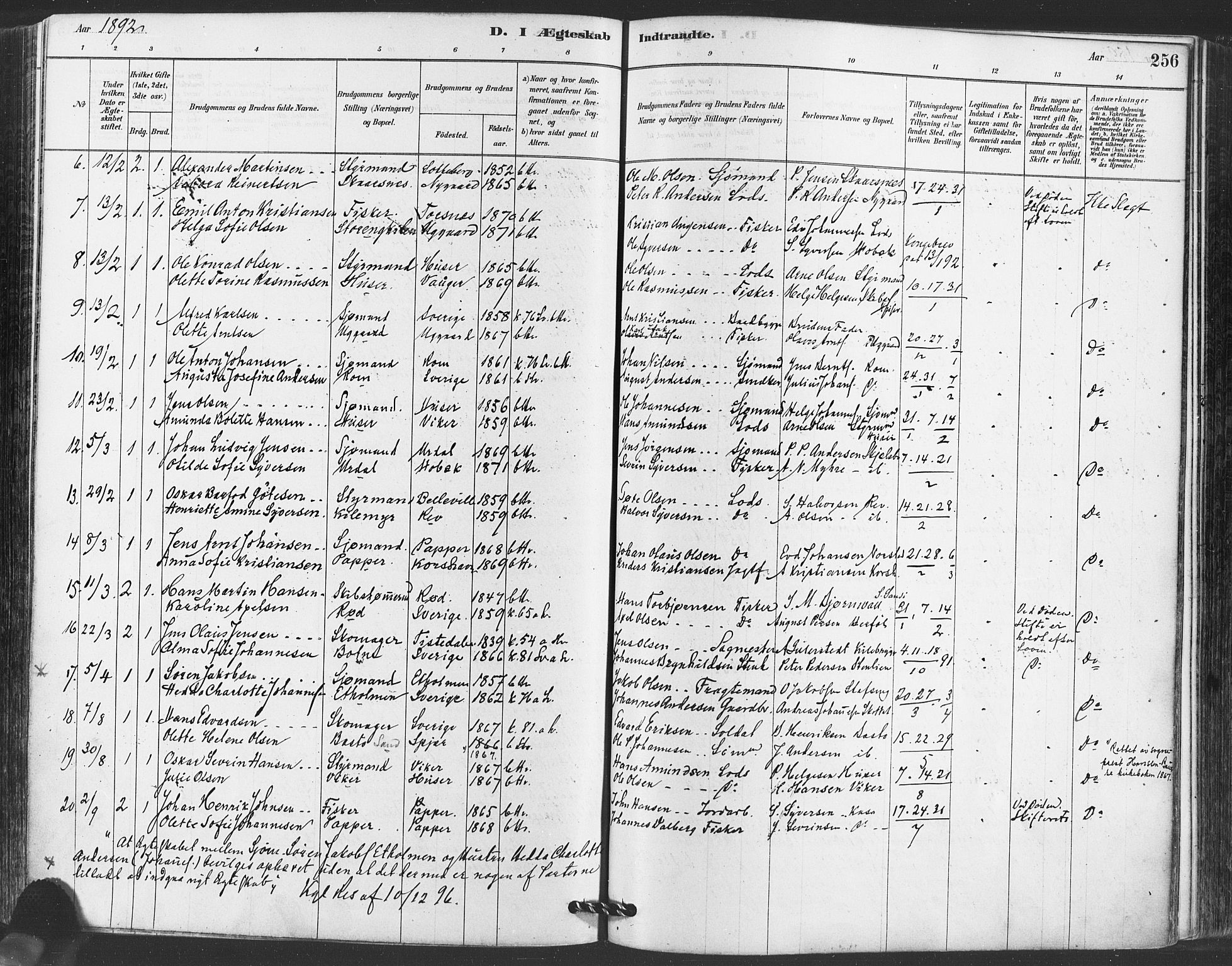 Hvaler prestekontor Kirkebøker, SAO/A-2001/F/Fa/L0008: Parish register (official) no. I 8, 1878-1895, p. 256