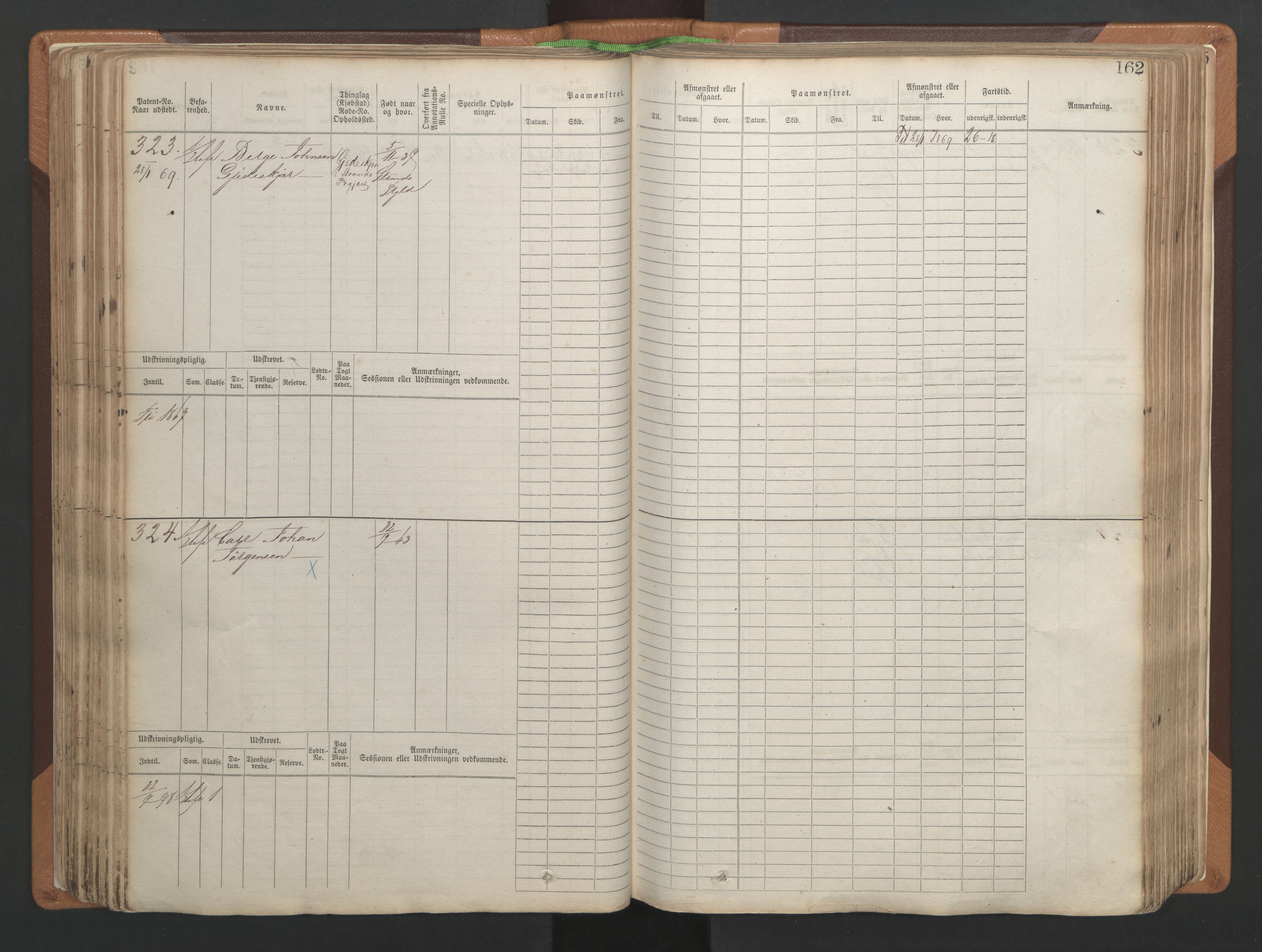 Stavanger sjømannskontor, AV/SAST-A-102006/F/Fb/Fbb/L0004: Sjøfartshovedrulle, patentnr. 1-792 (del 1), 1869-1880, p. 166