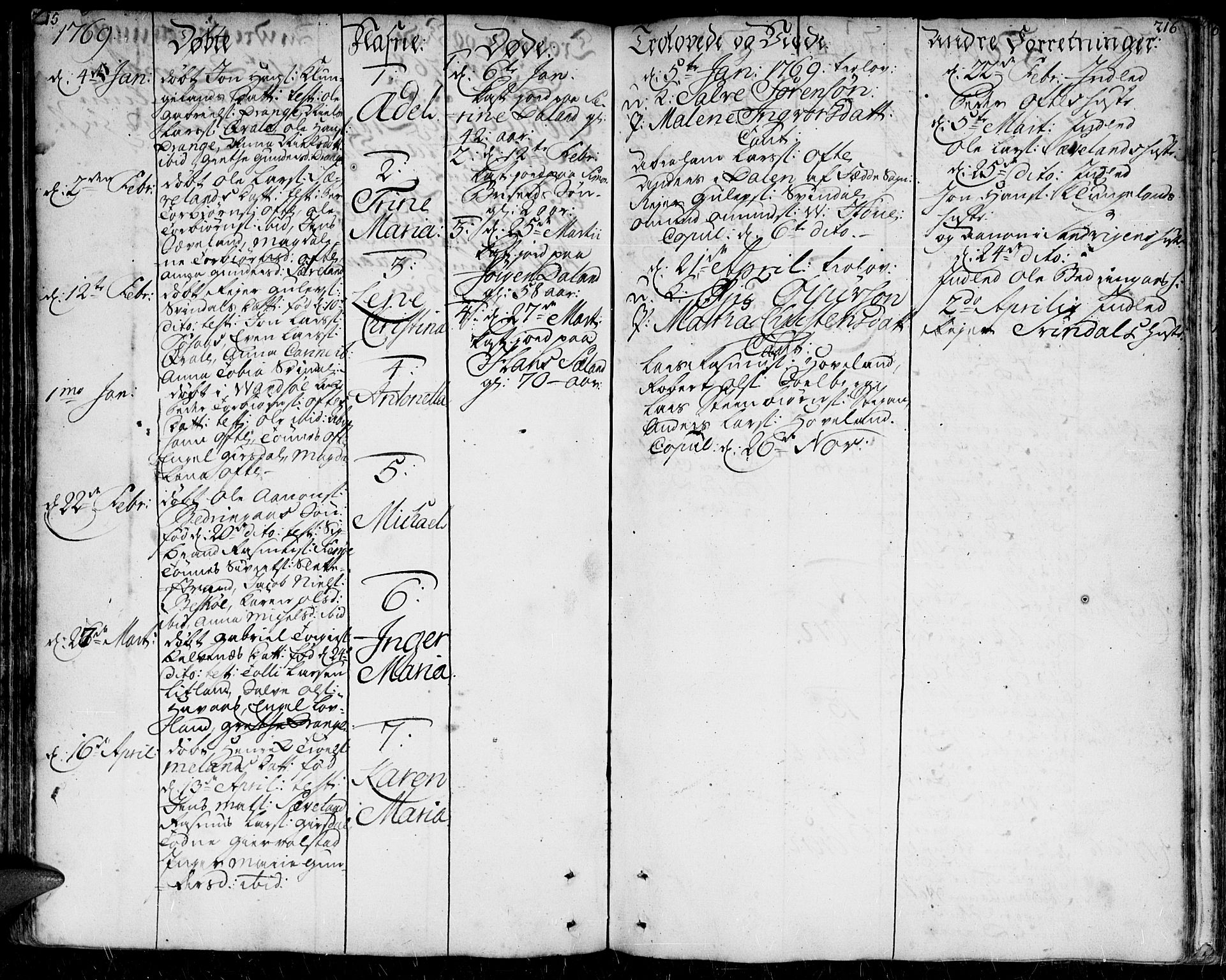 Herad sokneprestkontor, AV/SAK-1111-0018/F/Fa/Faa/L0001: Parish register (official) no. A 1 /1, 1768-1799, p. 215-216