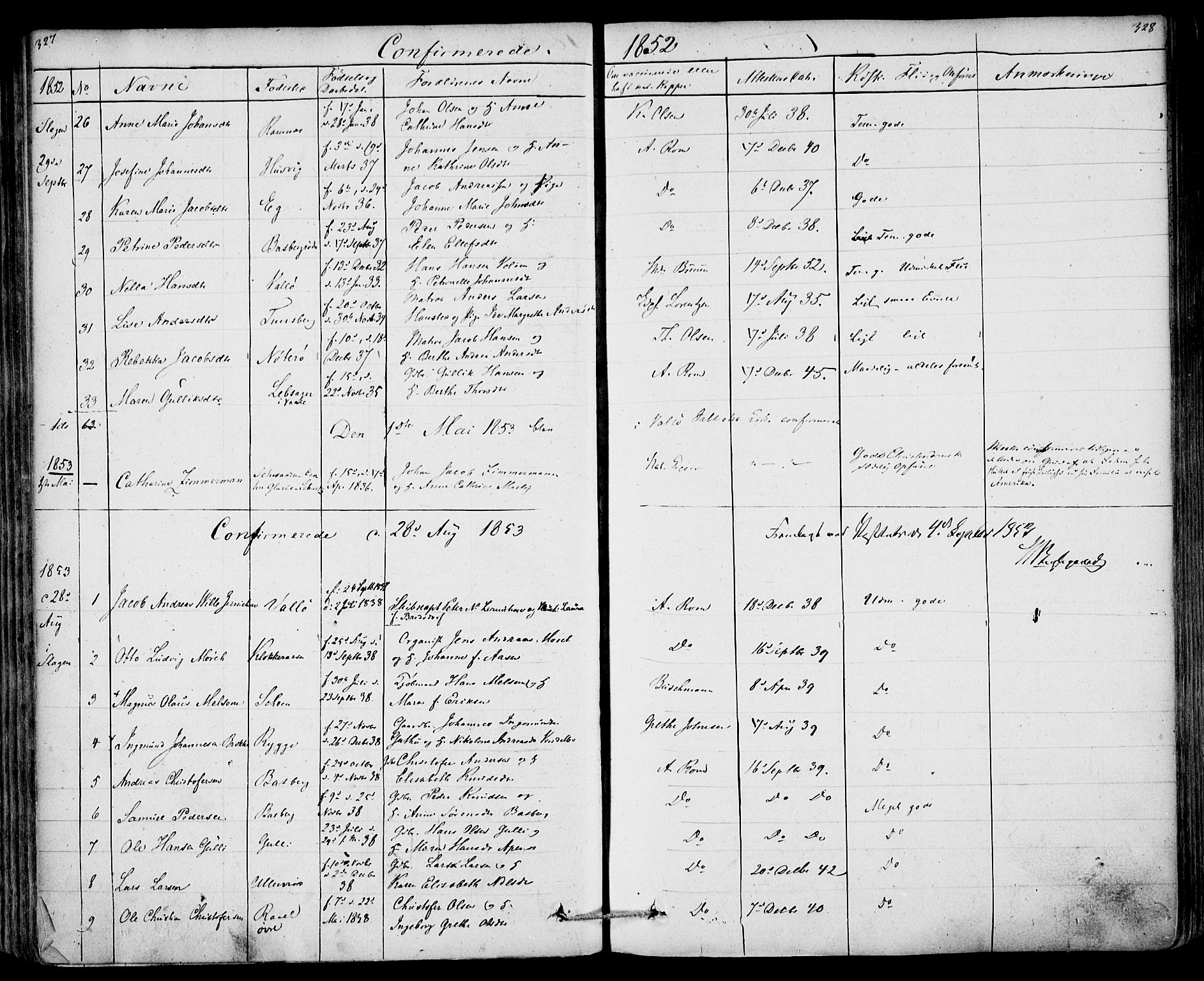 Sem kirkebøker, SAKO/A-5/F/Fa/L0006: Parish register (official) no. I 6, 1843-1855, p. 327-328