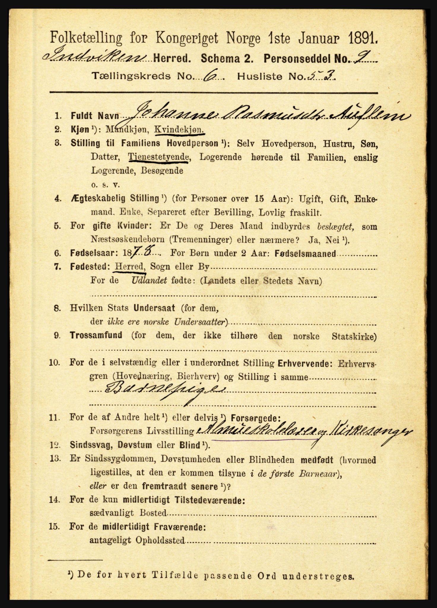 RA, 1891 census for 1447 Innvik, 1891, p. 2596