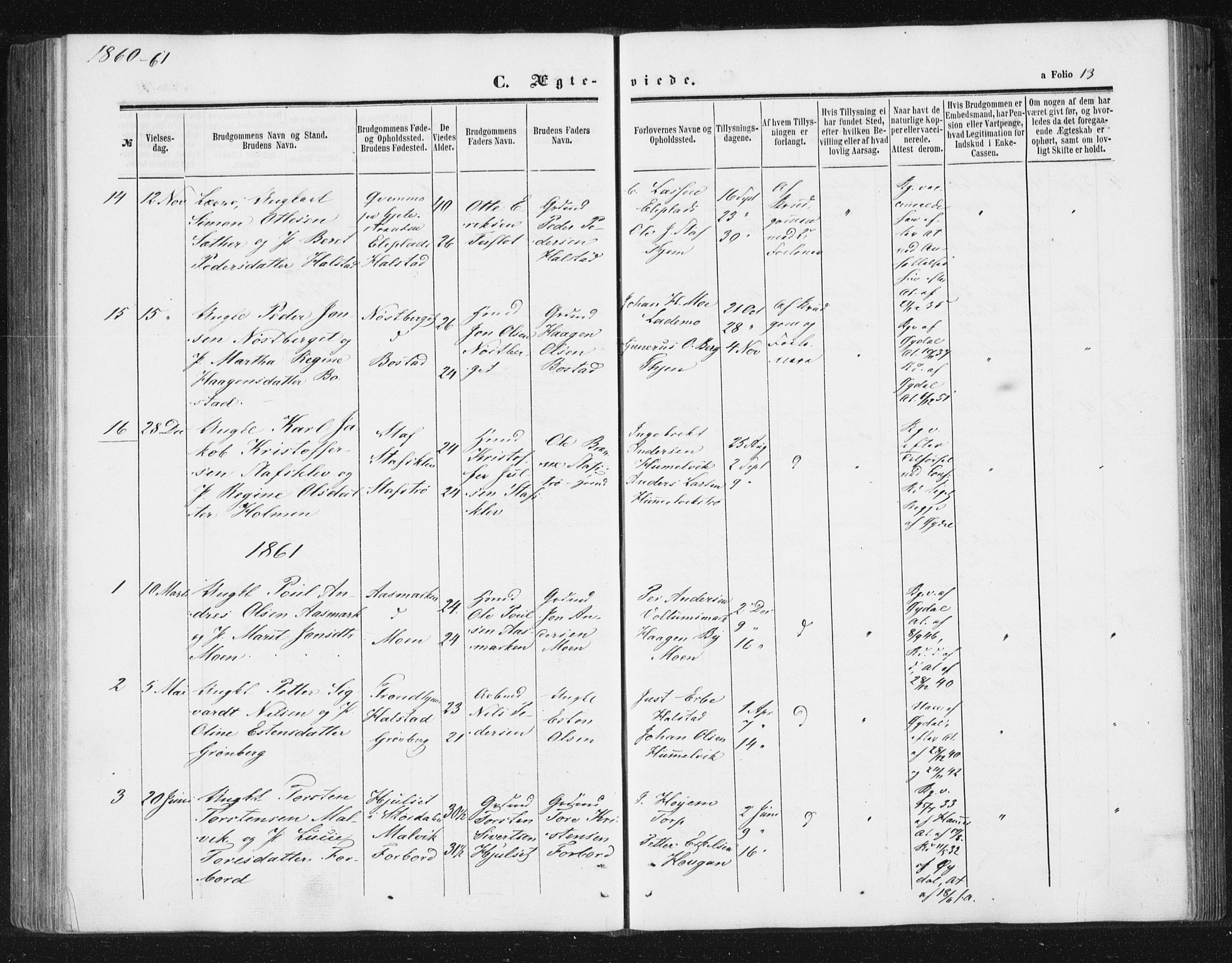 Ministerialprotokoller, klokkerbøker og fødselsregistre - Sør-Trøndelag, SAT/A-1456/616/L0408: Parish register (official) no. 616A05, 1857-1865, p. 13