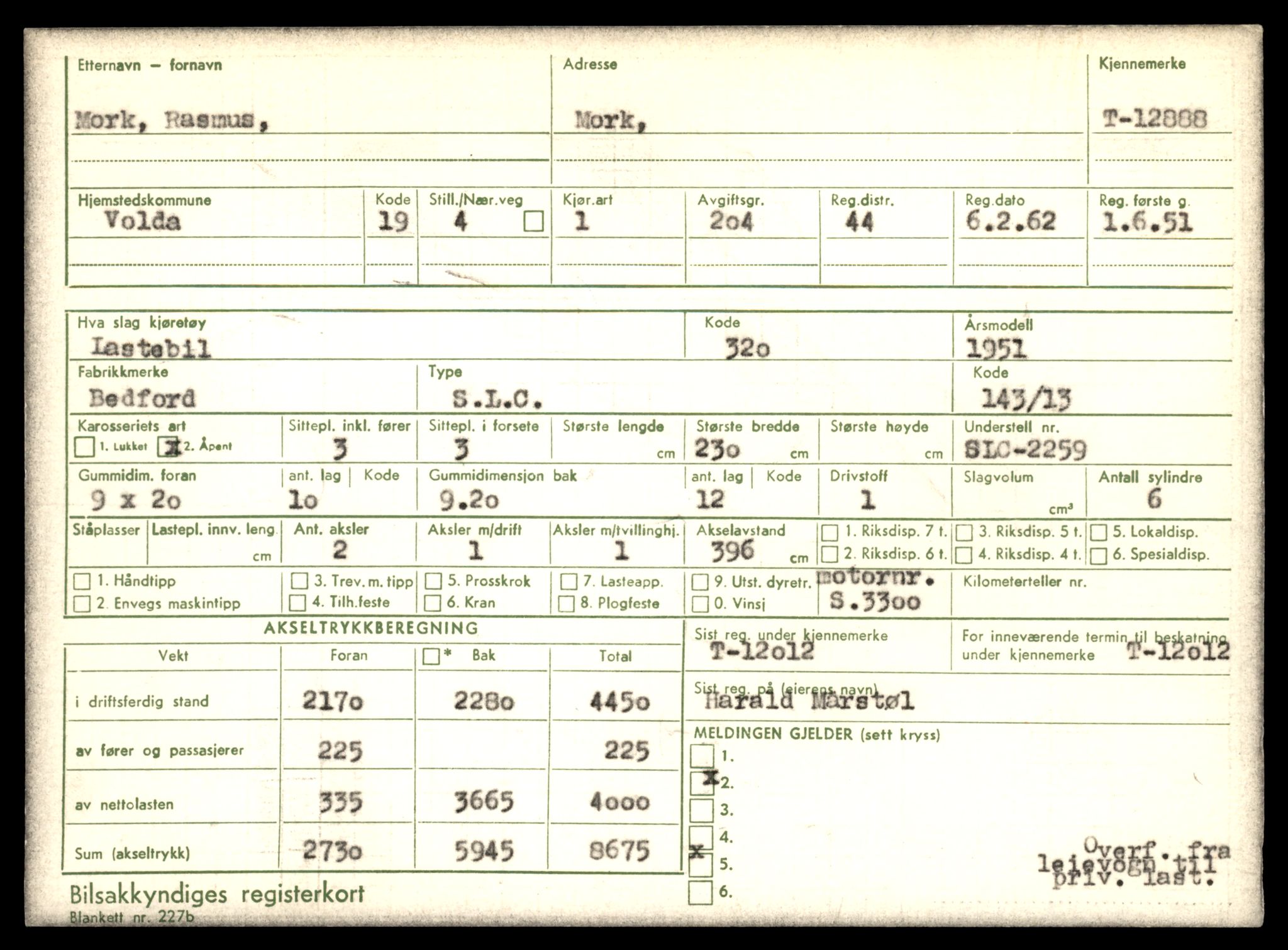 Møre og Romsdal vegkontor - Ålesund trafikkstasjon, AV/SAT-A-4099/F/Fe/L0036: Registreringskort for kjøretøy T 12831 - T 13030, 1927-1998, p. 953