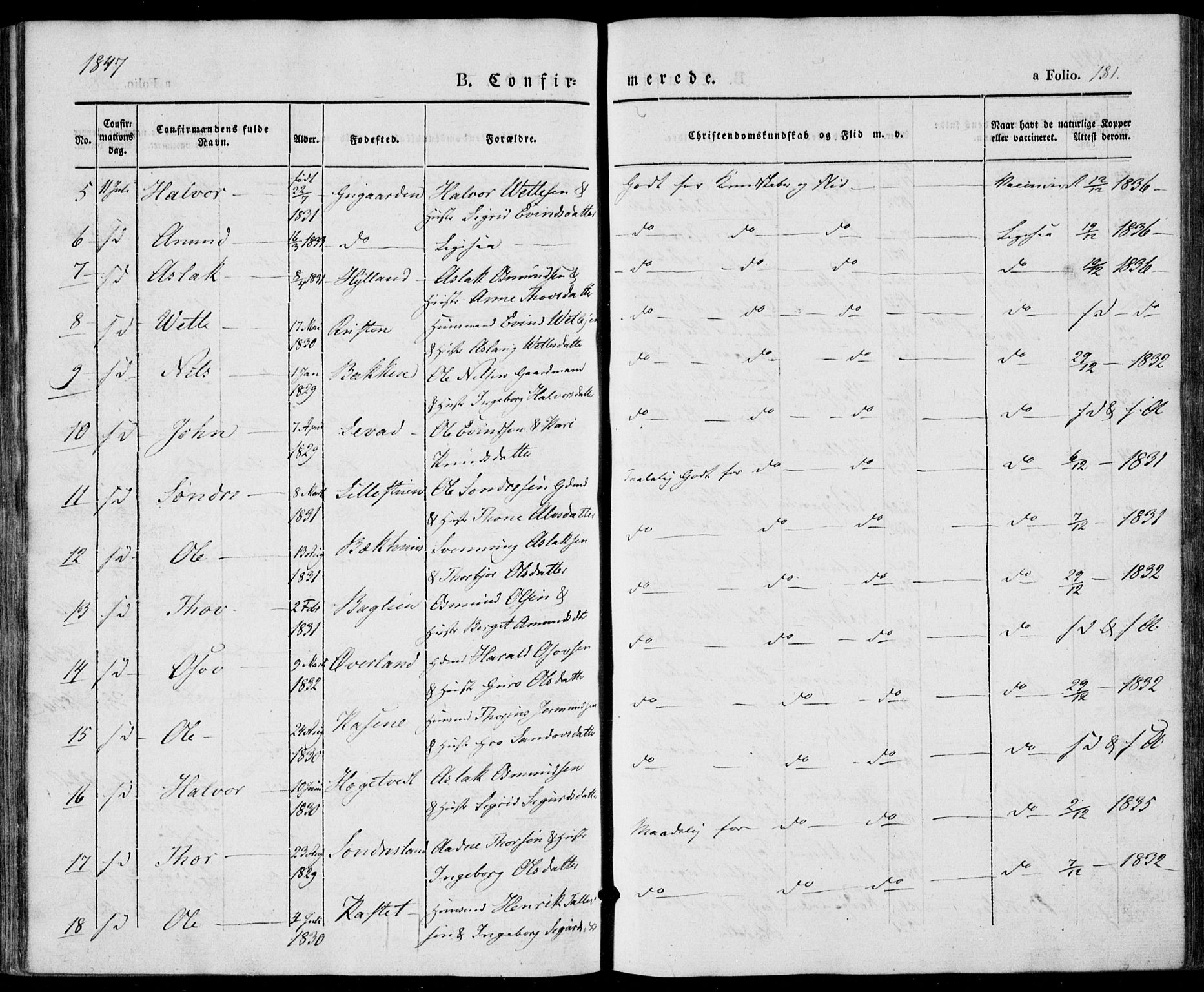 Vinje kirkebøker, SAKO/A-312/F/Fa/L0004: Parish register (official) no. I 4, 1843-1869, p. 181