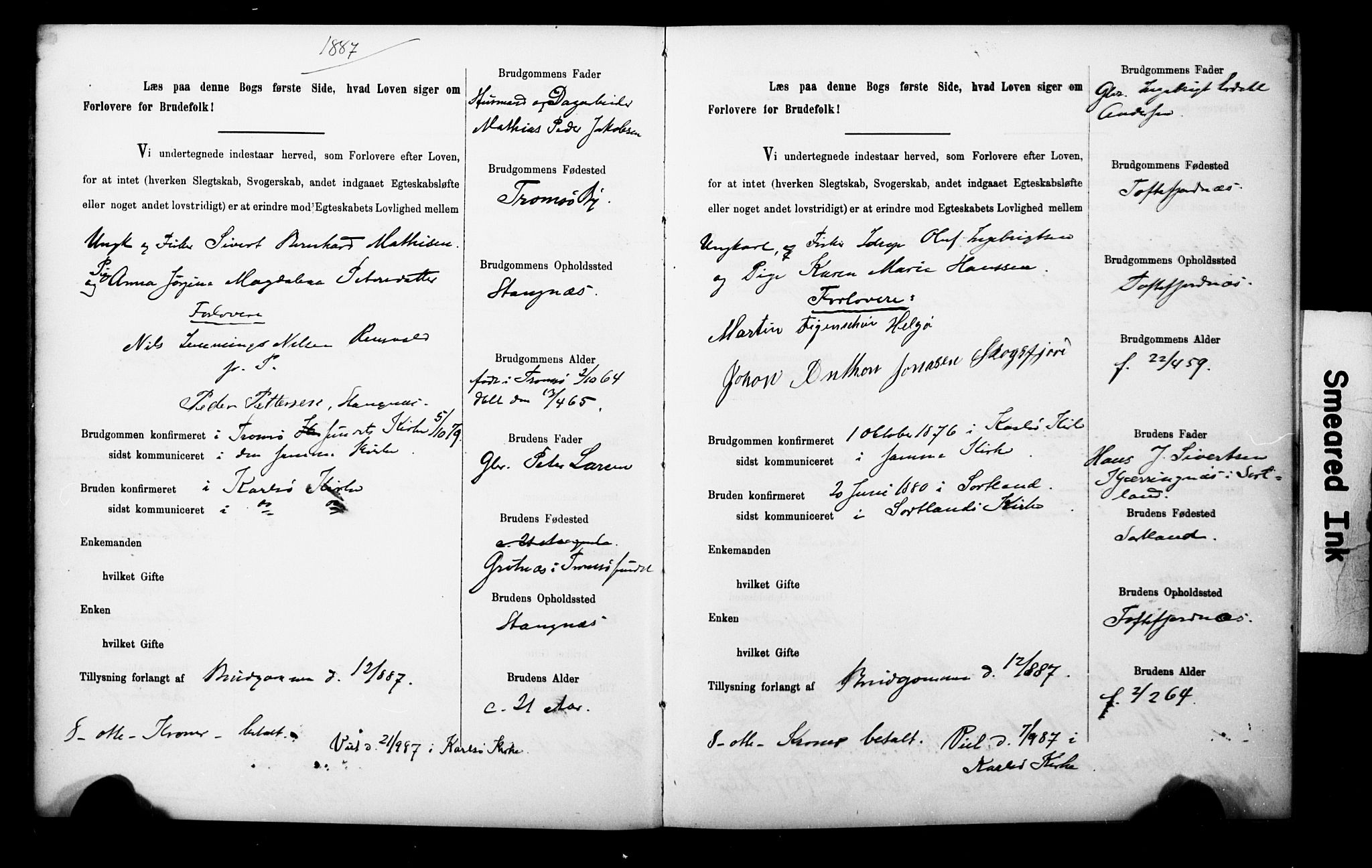 Uten arkivreferanse**, SAT/-: Banns register no. 1 /1 (Trøgstad), 1886-1891