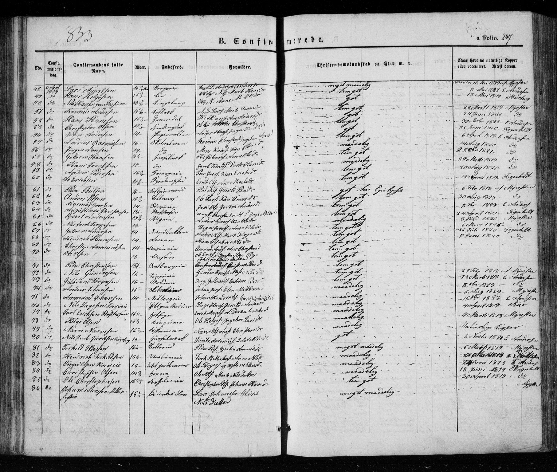 Eiker kirkebøker, SAKO/A-4/F/Fa/L0013a: Parish register (official) no. I 13A, 1832-1845, p. 247