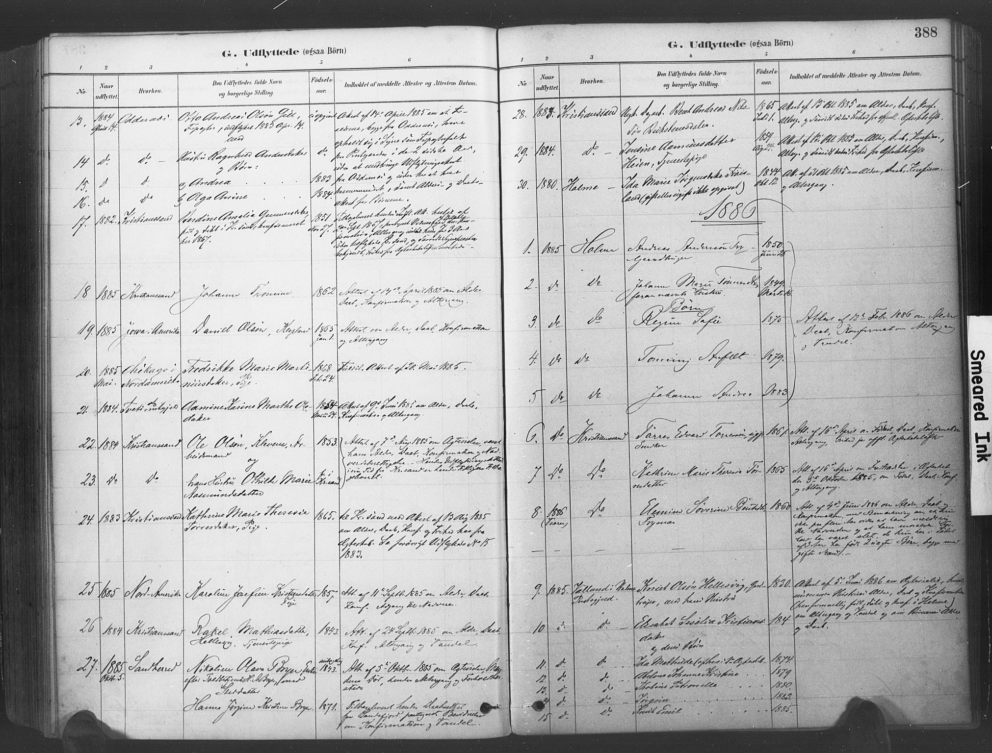 Søgne sokneprestkontor, AV/SAK-1111-0037/F/Fa/Fab/L0012: Parish register (official) no. A 12, 1880-1891, p. 388