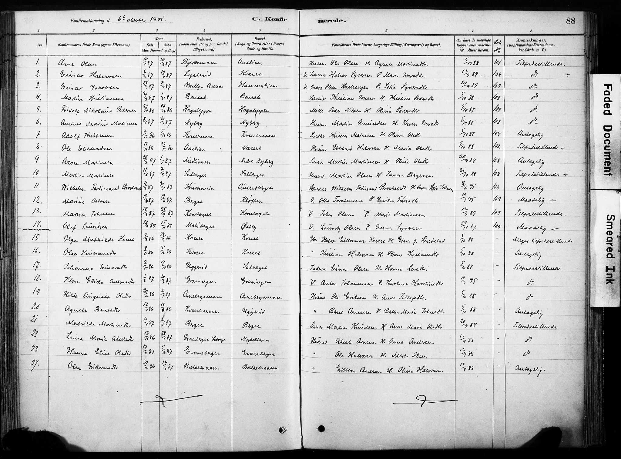 Hof prestekontor, AV/SAH-PREST-038/H/Ha/Haa/L0011: Parish register (official) no. 11, 1879-1911, p. 88