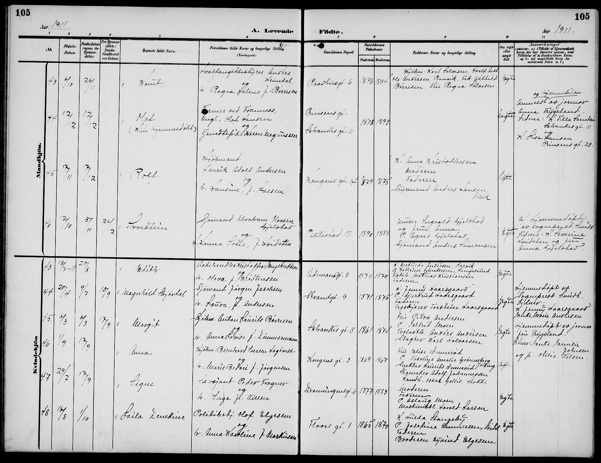 Sandefjord kirkebøker, AV/SAKO-A-315/G/Ga/L0003: Parish register (copy) no. 3, 1903-1920, p. 105