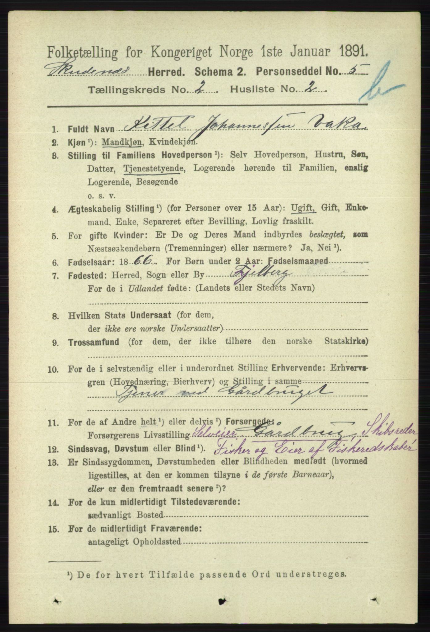 RA, 1891 census for 1150 Skudenes, 1891, p. 3718