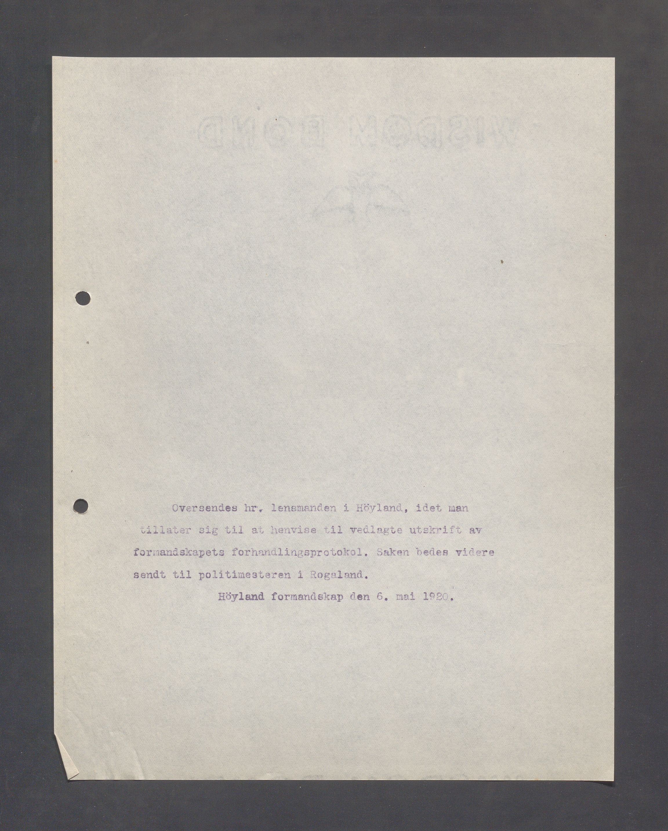 Høyland kommune - Formannskapet, IKAR/K-100046/B/L0005: Kopibok, 1918-1921, p. 454