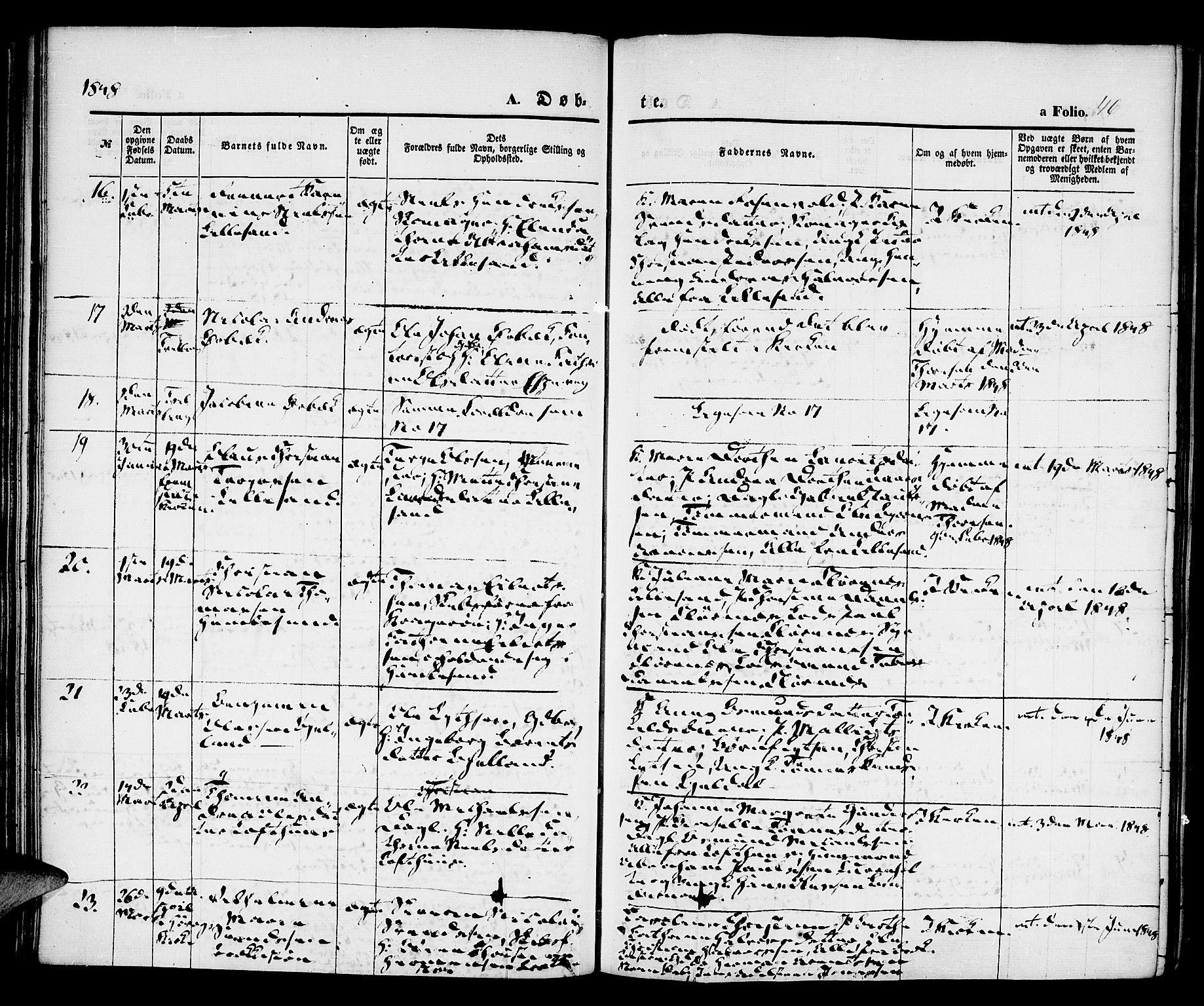 Vestre Moland sokneprestkontor, AV/SAK-1111-0046/F/Fa/Fab/L0005: Parish register (official) no. A 5, 1841-1849, p. 46