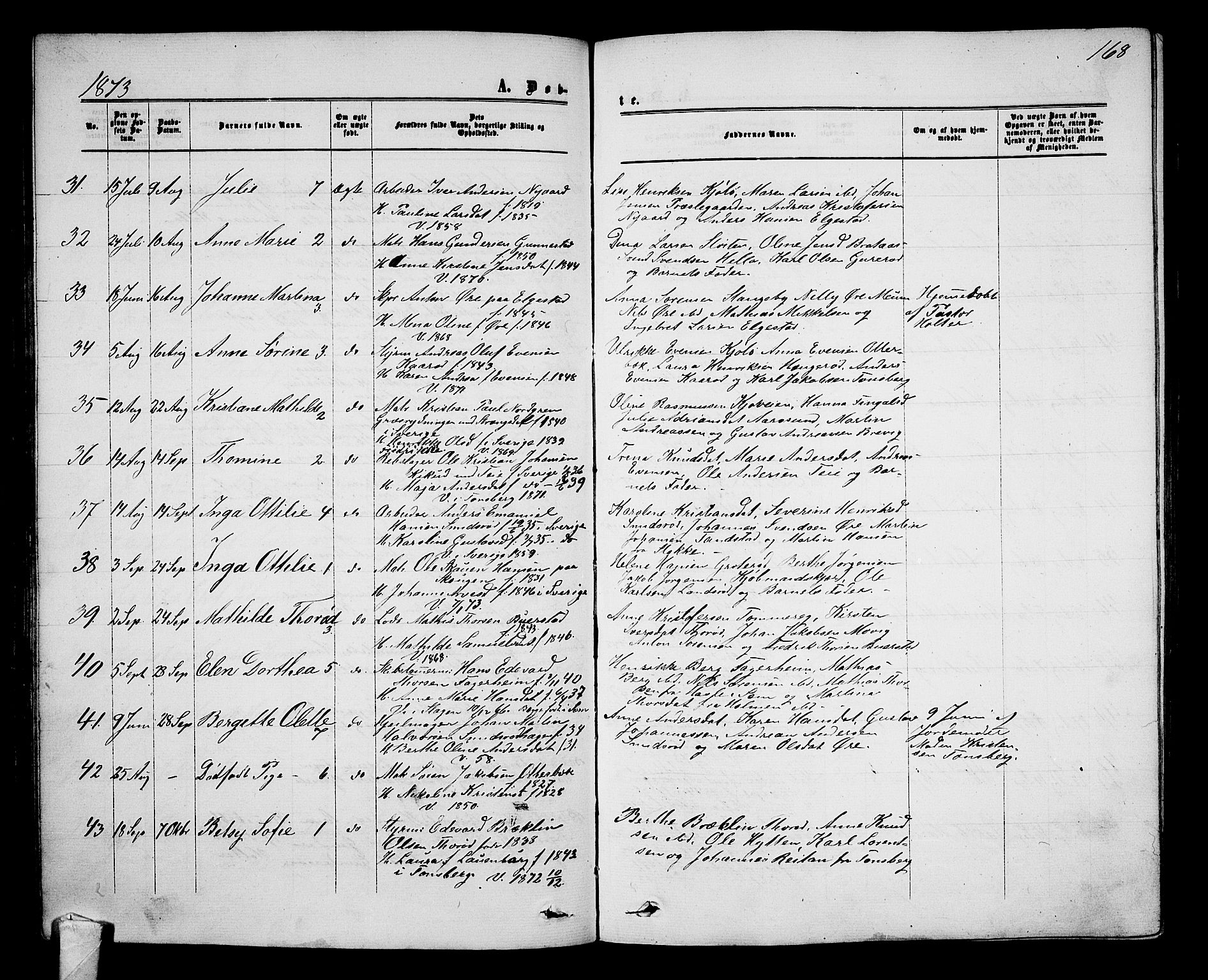 Nøtterøy kirkebøker, SAKO/A-354/G/Ga/L0002: Parish register (copy) no. I 2, 1860-1877, p. 168