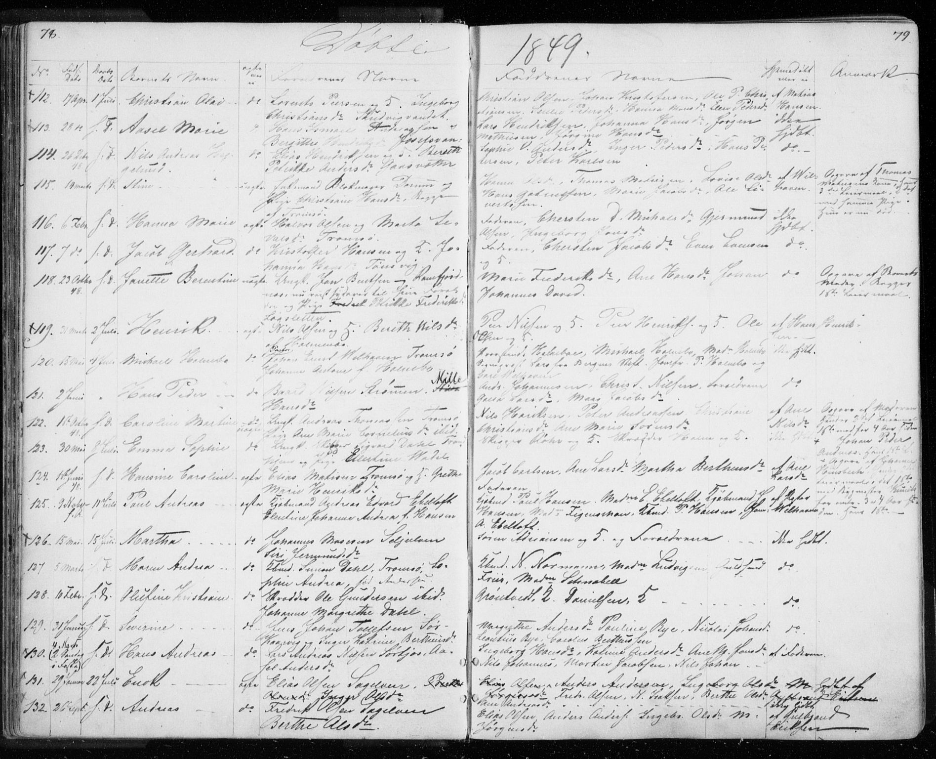 Tromsø sokneprestkontor/stiftsprosti/domprosti, SATØ/S-1343/G/Gb/L0005klokker: Parish register (copy) no. 5, 1846-1857, p. 78-79