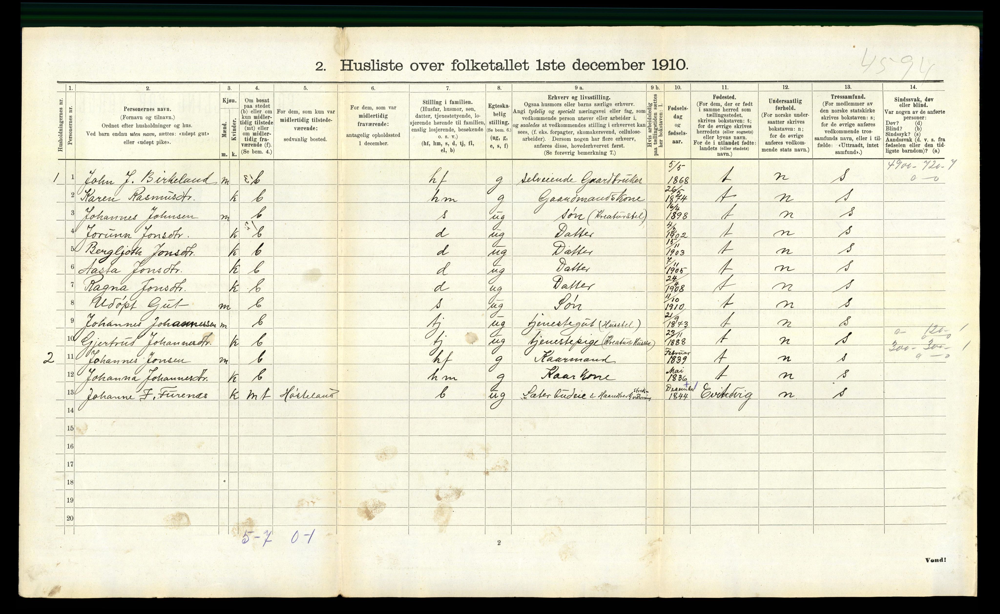 RA, 1910 census for Masfjorden, 1910, p. 197