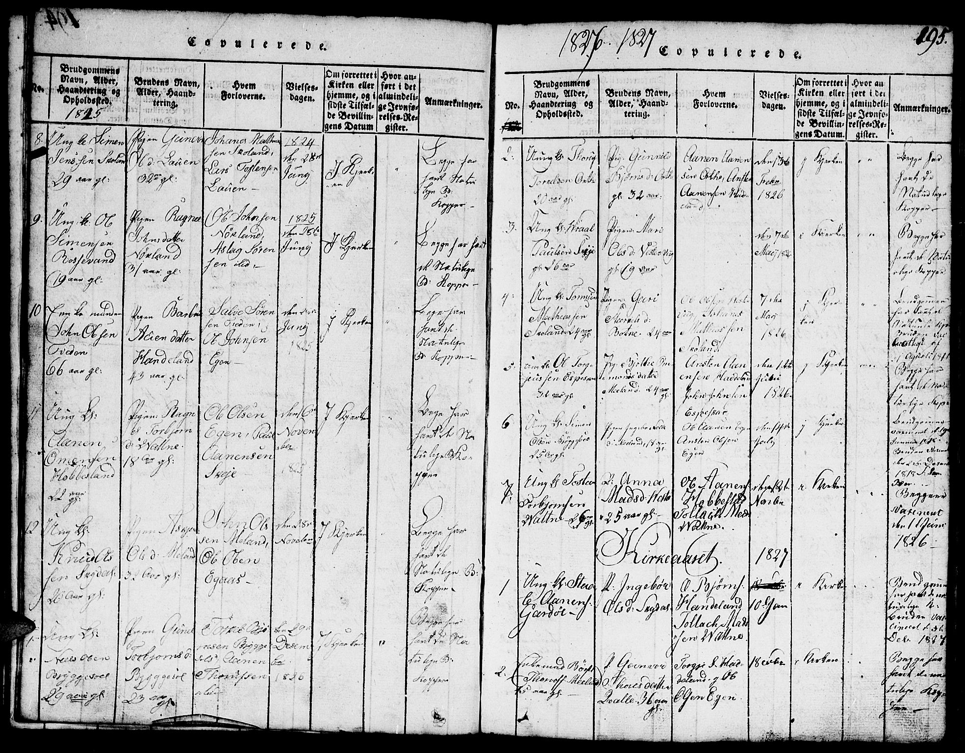 Hægebostad sokneprestkontor, AV/SAK-1111-0024/F/Fb/Fbb/L0001: Parish register (copy) no. B 1, 1816-1850, p. 195