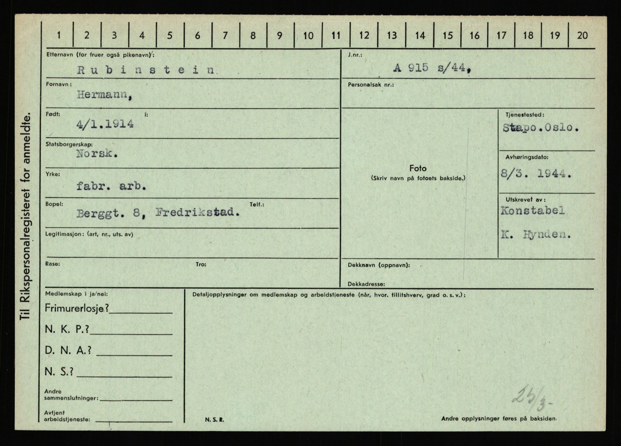 Statspolitiet - Hovedkontoret / Osloavdelingen, AV/RA-S-1329/C/Ca/L0013: Raa - Servold, 1943-1945, p. 2039