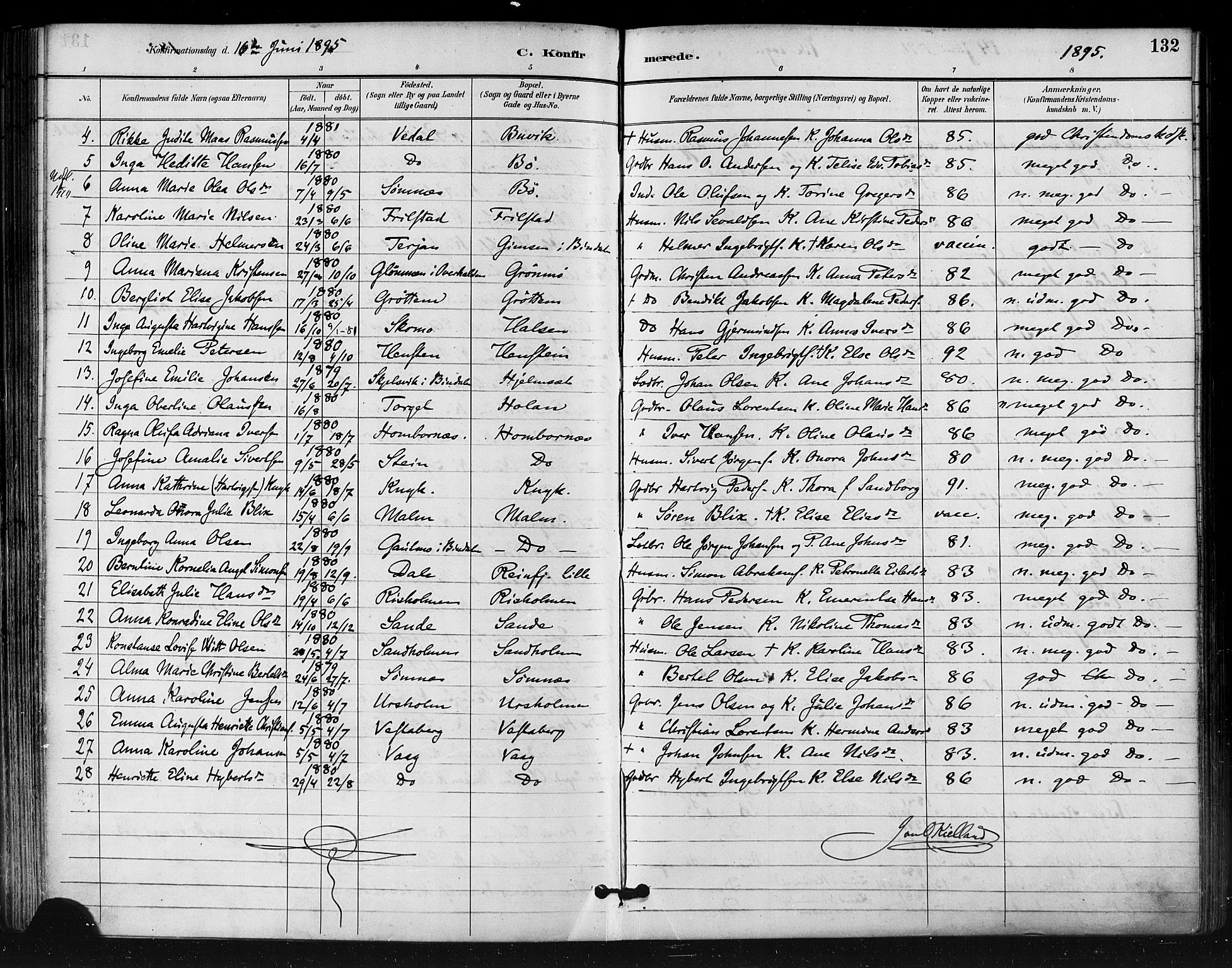 Ministerialprotokoller, klokkerbøker og fødselsregistre - Nordland, AV/SAT-A-1459/812/L0178: Parish register (official) no. 812A07, 1886-1900, p. 132