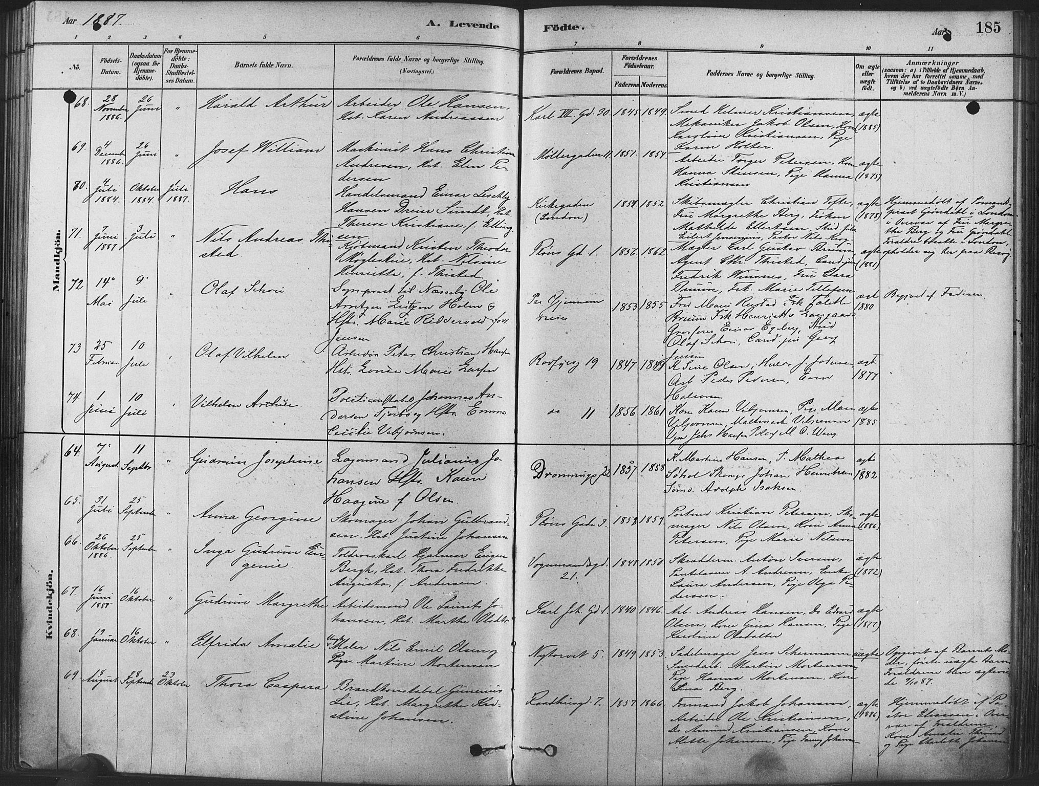 Oslo domkirke Kirkebøker, SAO/A-10752/F/Fa/L0029: Parish register (official) no. 29, 1879-1892, p. 185