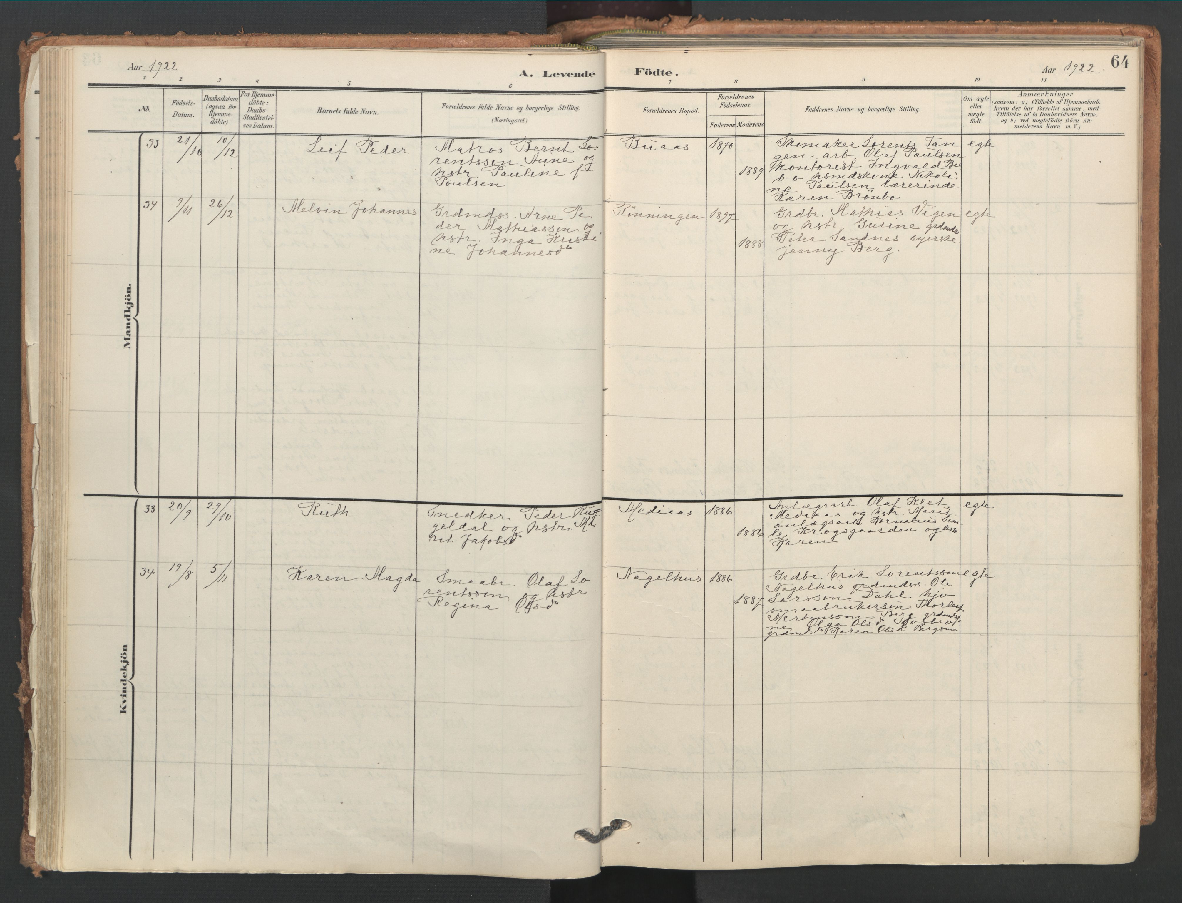 Ministerialprotokoller, klokkerbøker og fødselsregistre - Nord-Trøndelag, SAT/A-1458/749/L0477: Parish register (official) no. 749A11, 1902-1927, p. 64