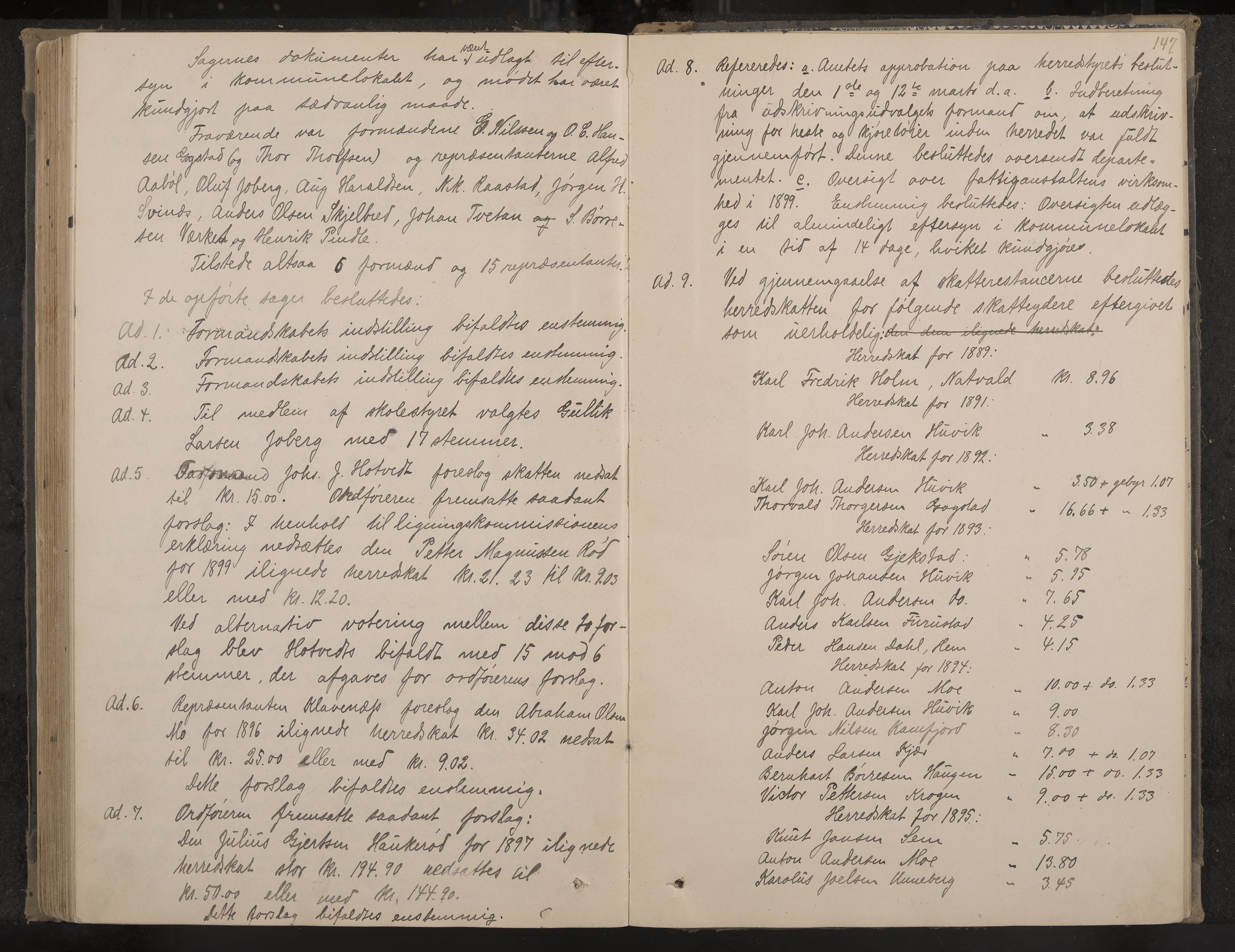 Sandar formannskap og sentraladministrasjon, IKAK/0724021/A/Aa/L0002: Møtebok, 1895-1900, p. 147