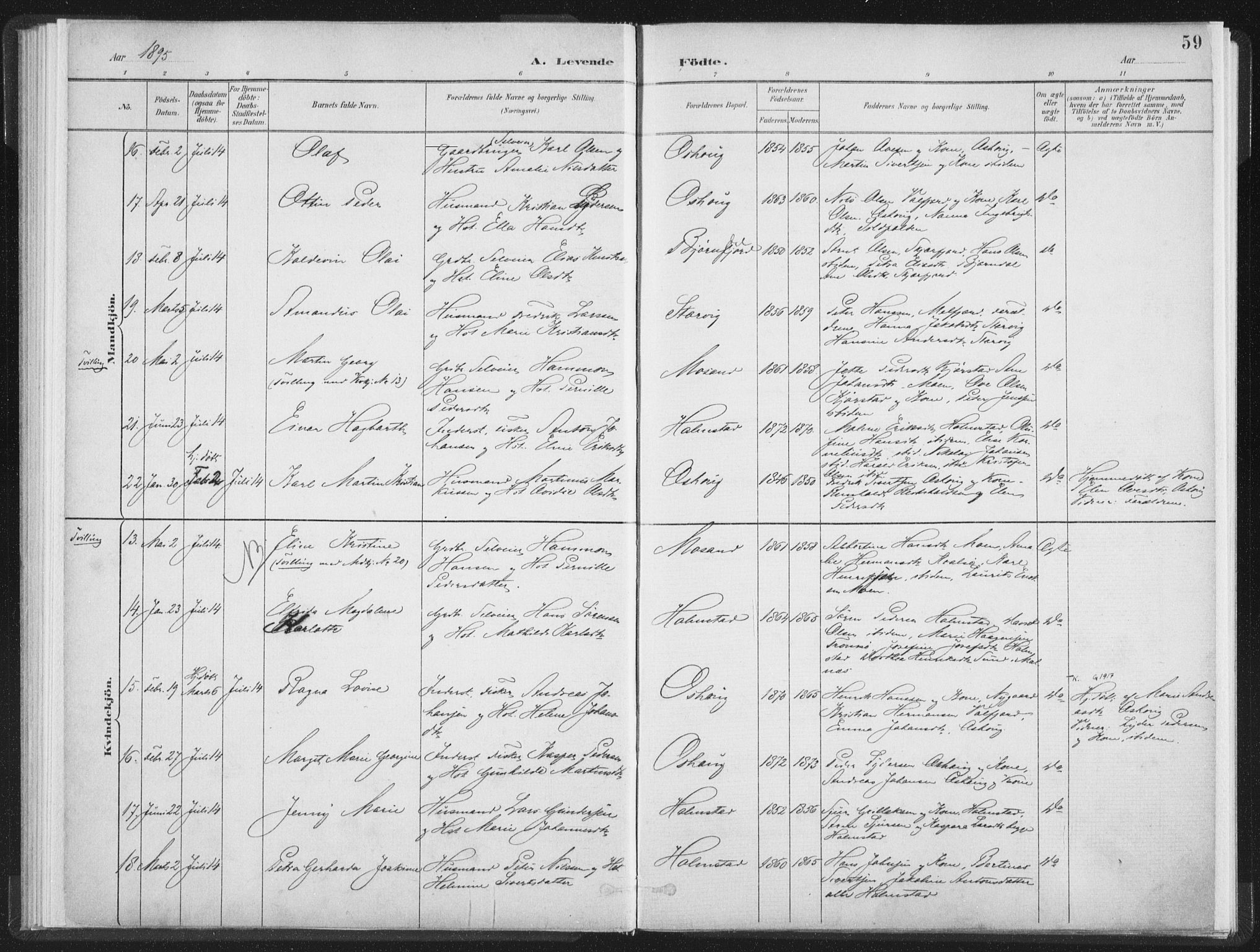 Ministerialprotokoller, klokkerbøker og fødselsregistre - Nordland, SAT/A-1459/890/L1286: Parish register (official) no. 890A01, 1882-1902, p. 59