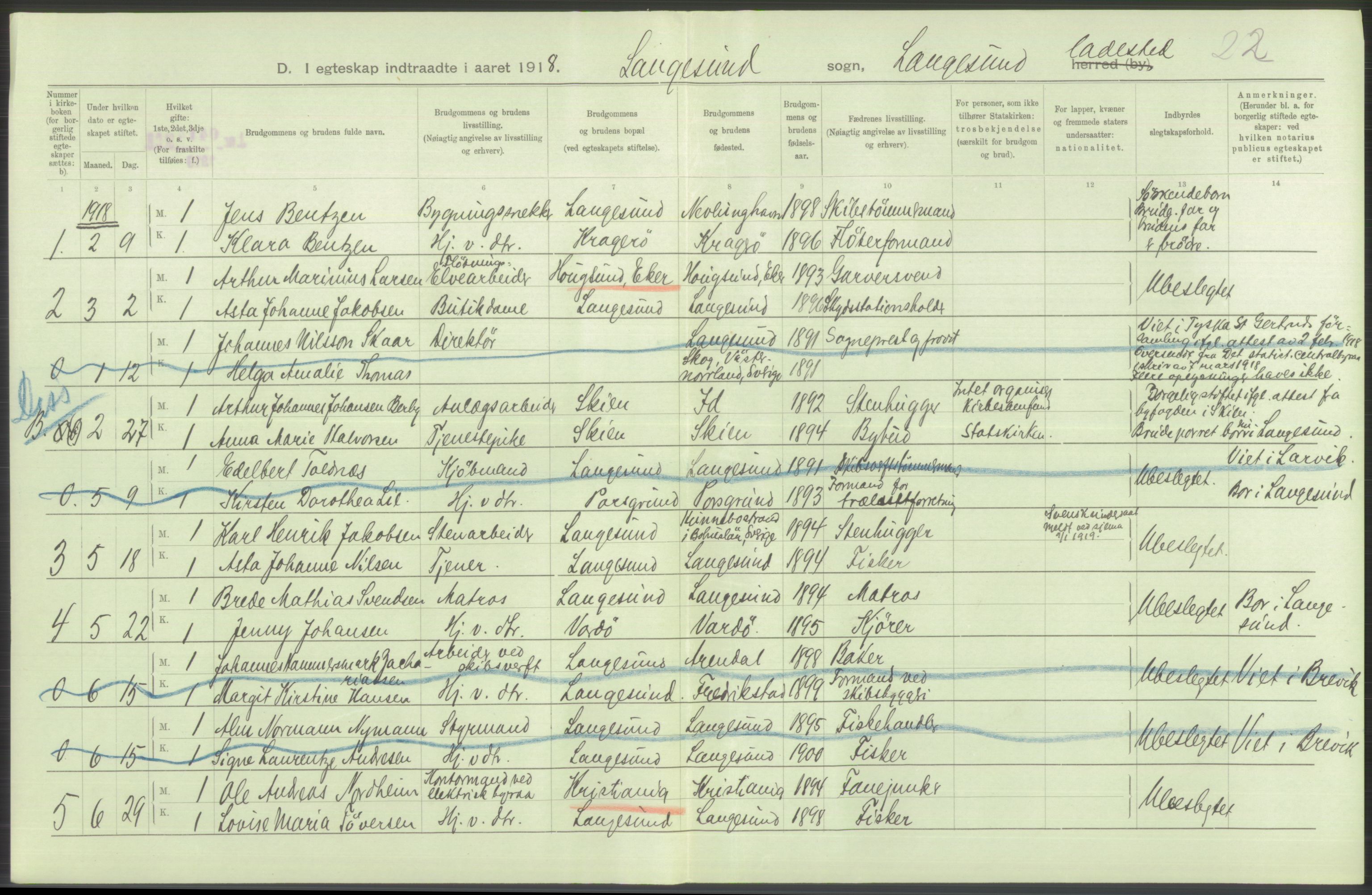 Statistisk sentralbyrå, Sosiodemografiske emner, Befolkning, RA/S-2228/D/Df/Dfb/Dfbh/L0025: Telemark fylke: Gifte, dødfødte. Bygder og byer., 1918, p. 52