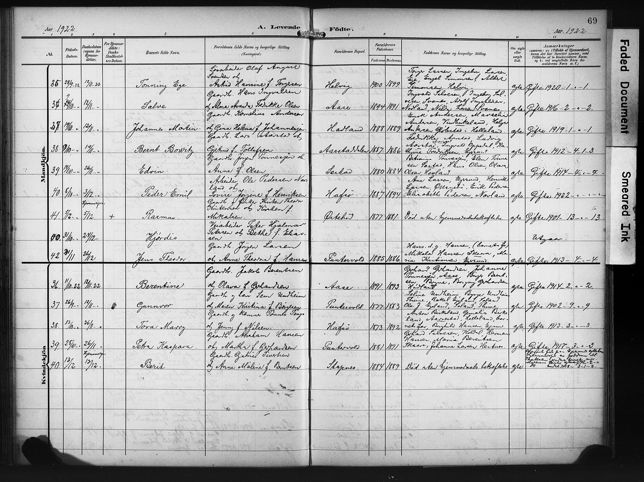 Eigersund sokneprestkontor, AV/SAST-A-101807/001/30/30BB/L0011: Parish register (copy) no. B 11, 1908-1930, p. 69