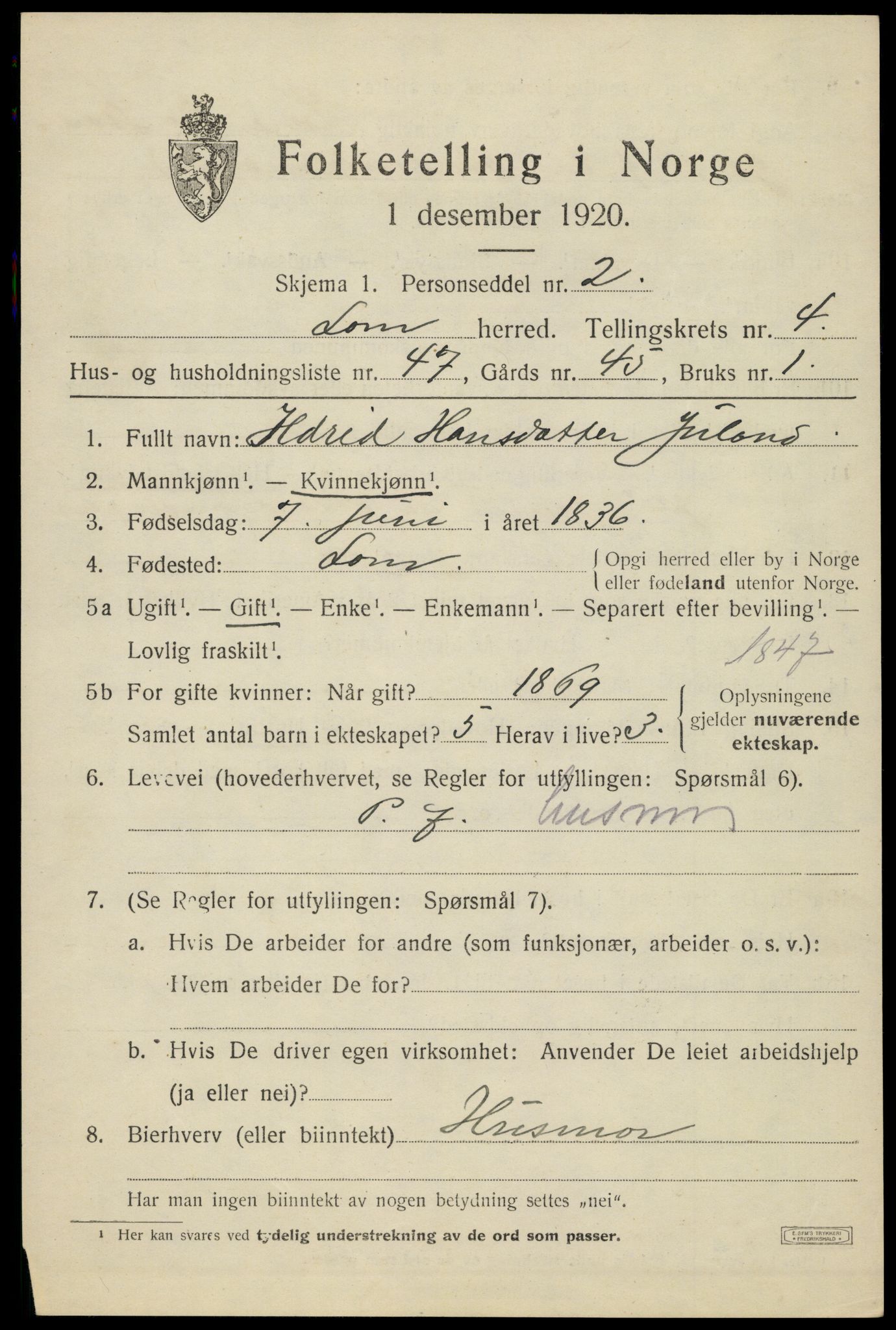 SAH, 1920 census for Lom, 1920, p. 3146