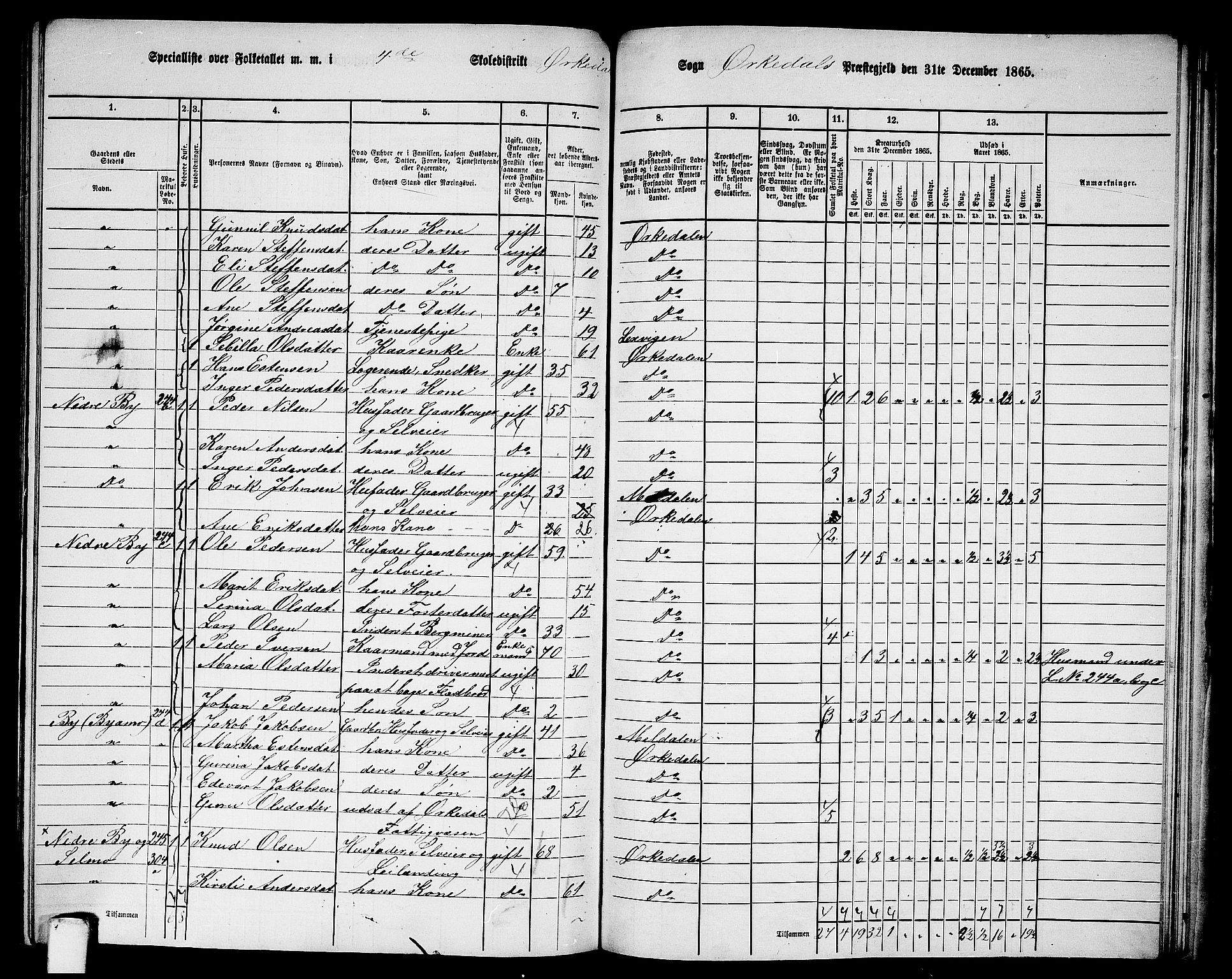 RA, 1865 census for Orkdal, 1865, p. 228