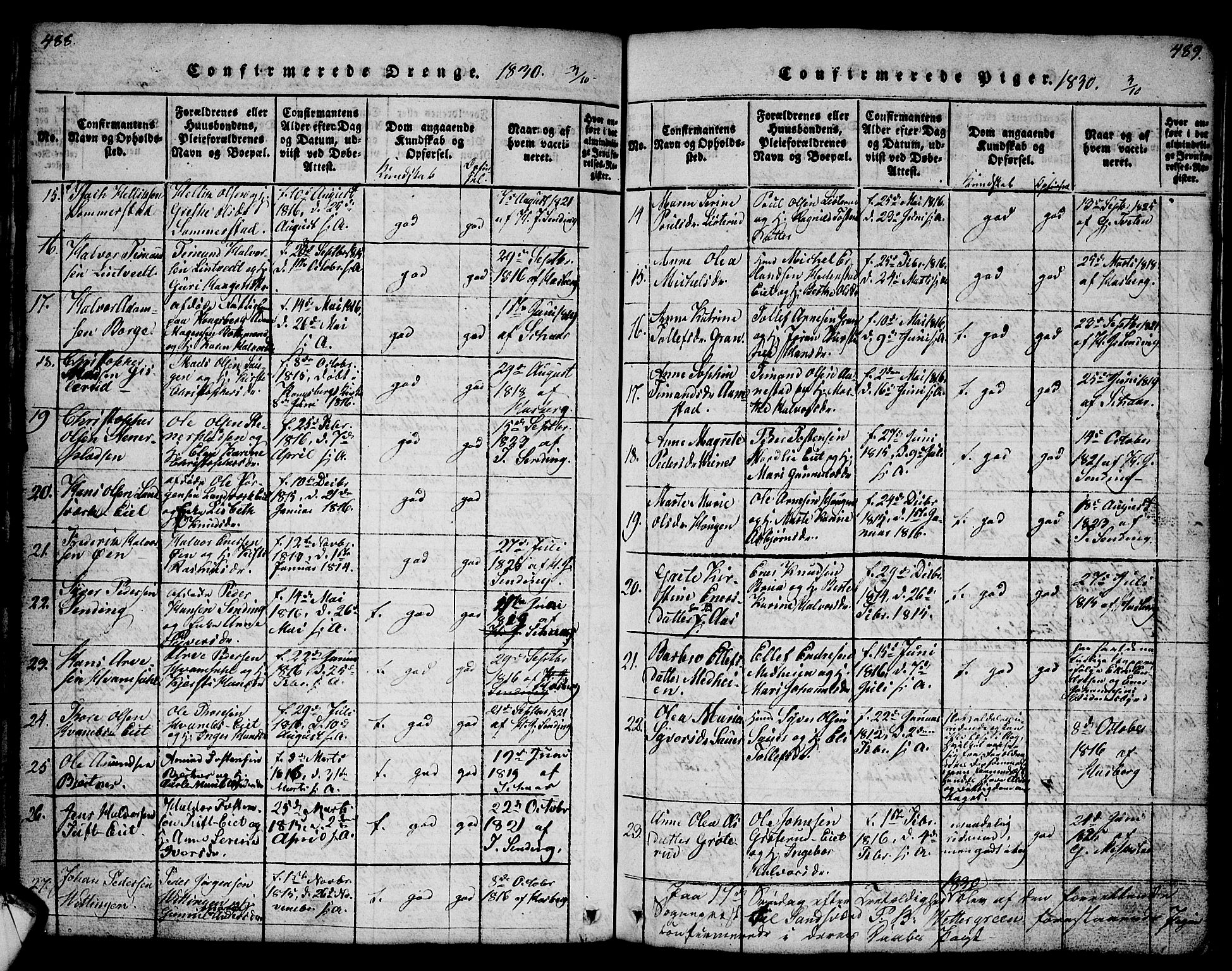 Sandsvær kirkebøker, SAKO/A-244/G/Ga/L0003: Parish register (copy) no. I 3, 1817-1839, p. 488-489