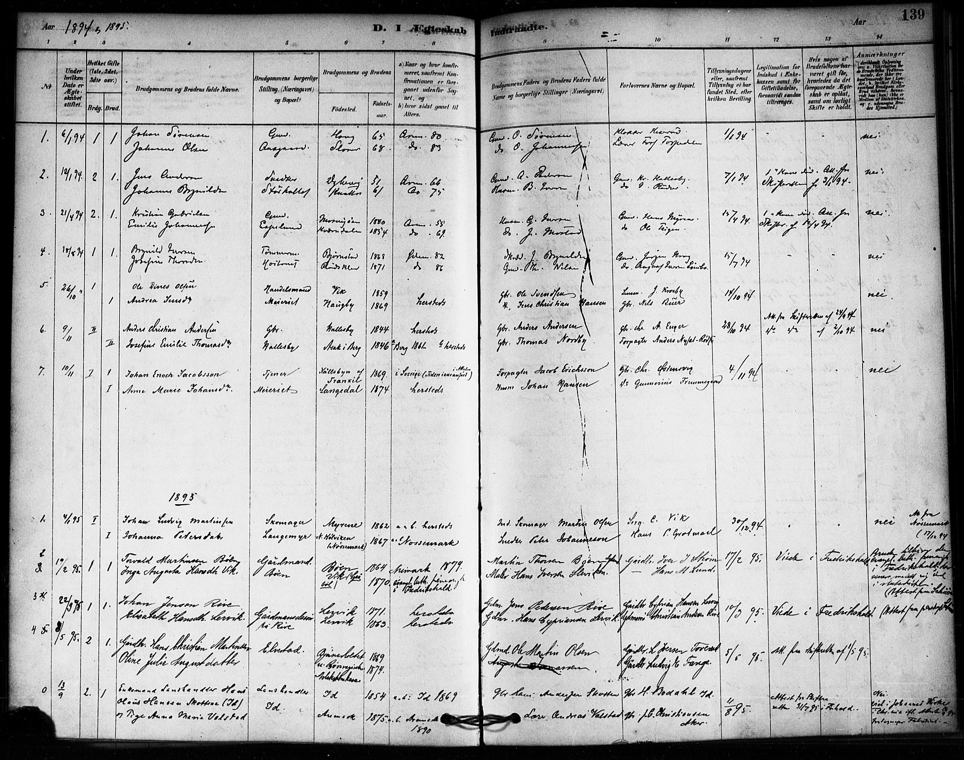 Aremark prestekontor Kirkebøker, SAO/A-10899/F/Fa/L0005: Parish register (official) no. I 5, 1878-1897, p. 139