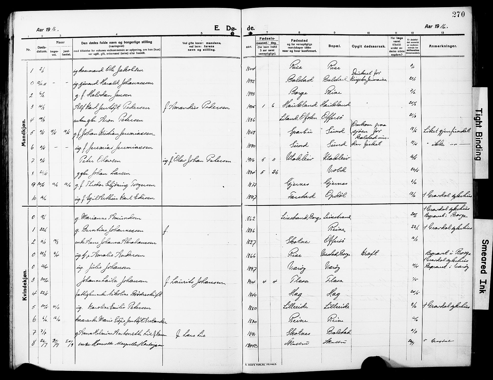 Ministerialprotokoller, klokkerbøker og fødselsregistre - Nordland, SAT/A-1459/881/L1169: Parish register (copy) no. 881C06, 1912-1930, p. 270