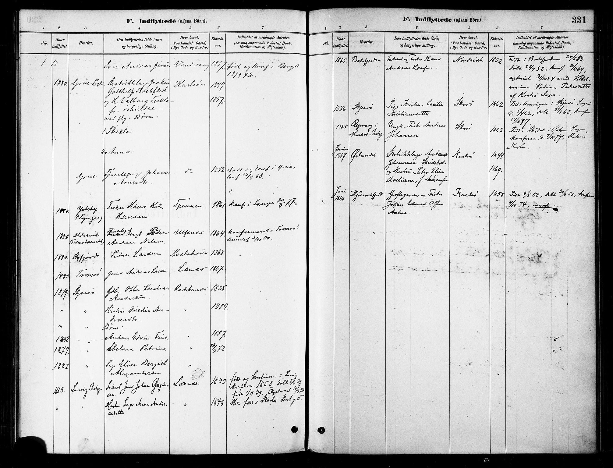 Karlsøy sokneprestembete, SATØ/S-1299/H/Ha/Haa/L0006kirke: Parish register (official) no. 6, 1879-1890, p. 331