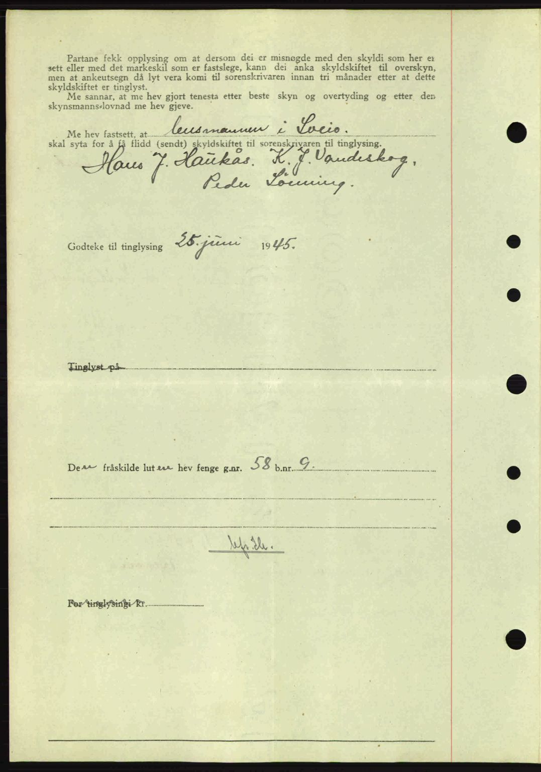 Sunnhordland sorenskrivar, AV/SAB-A-2401: Mortgage book no. A77, 1945-1945, Diary no: : 772/1945