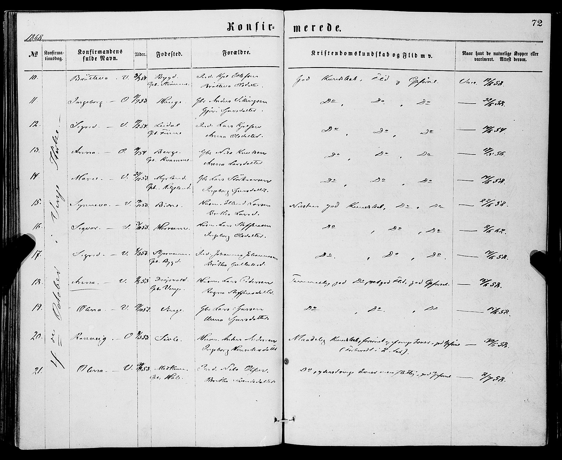 Vossestrand Sokneprestembete, SAB/A-79101/H/Haa: Parish register (official) no. A 1, 1866-1877, p. 72